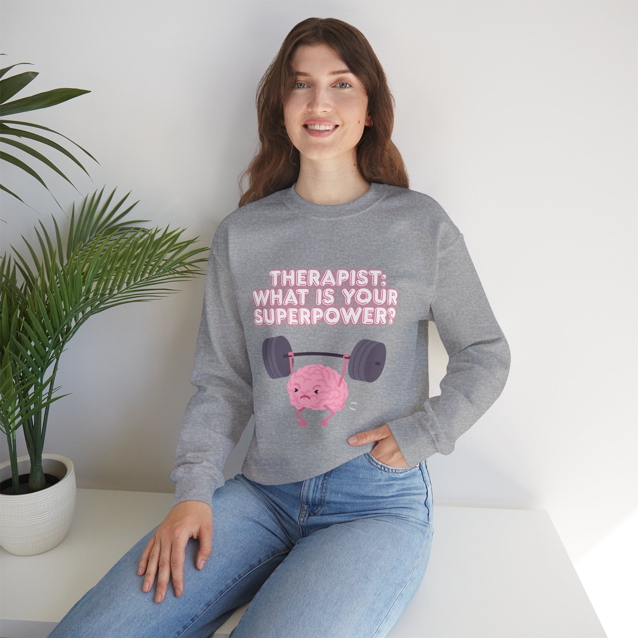 Therapist Superpower Sweatshirt — Cute Brain Lifting Weights Crewneck
