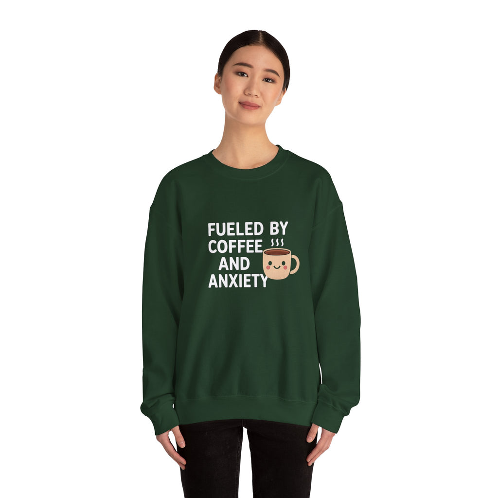 Fueled by Coffee and Anxiety Sweatshirt | Coffee Mug Graphic Crewneck
