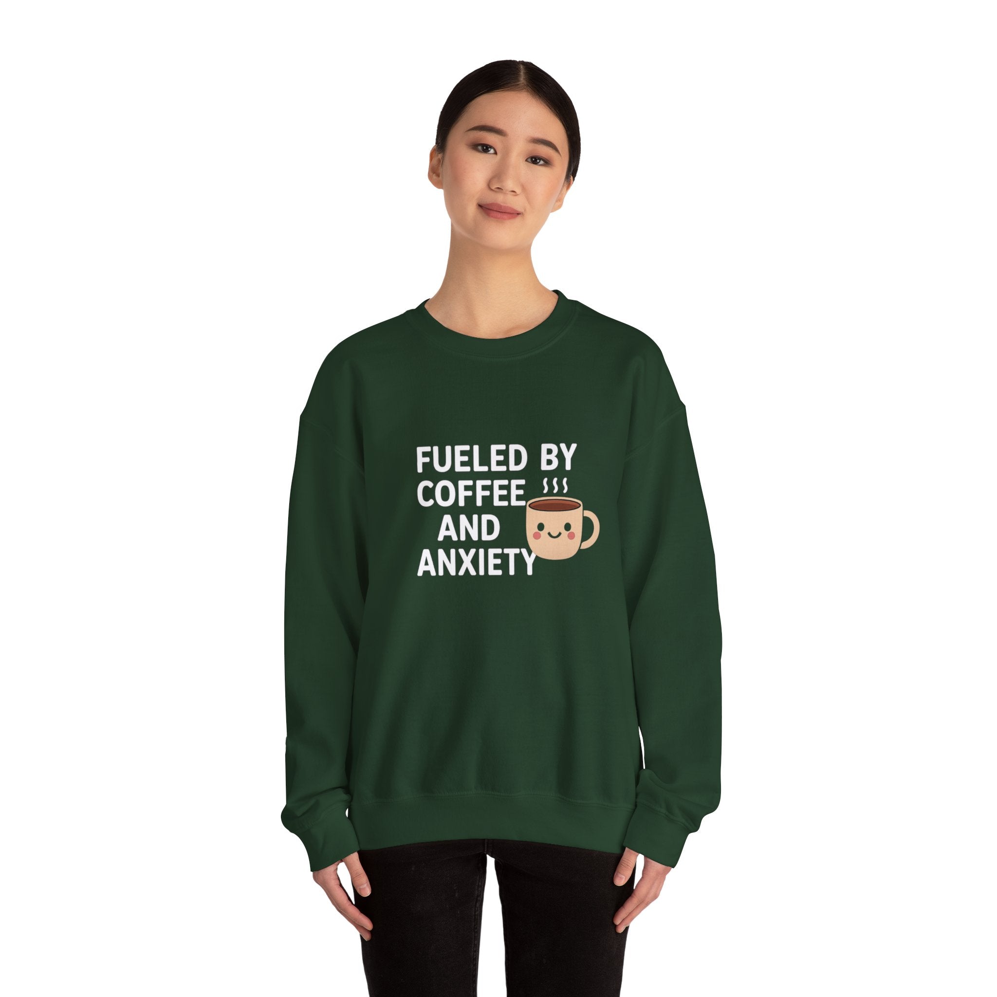 Fueled by Coffee and Anxiety Sweatshirt | Coffee Mug Graphic Crewneck