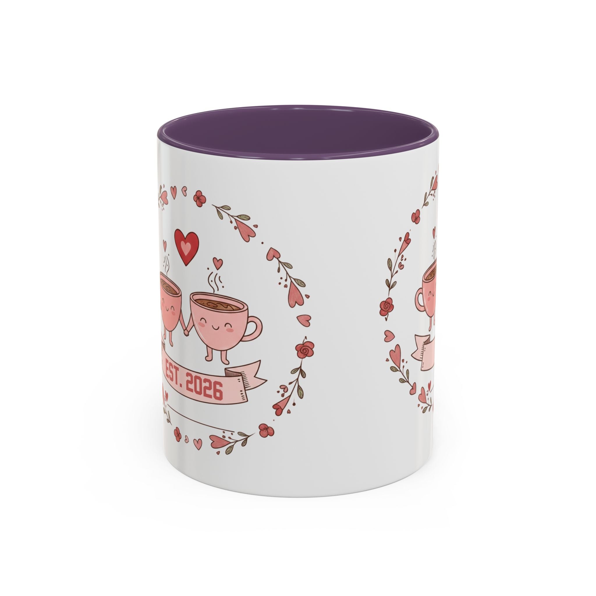 Couples Heart Design Accent Coffee Mug | Valentine Anniversary Birthday