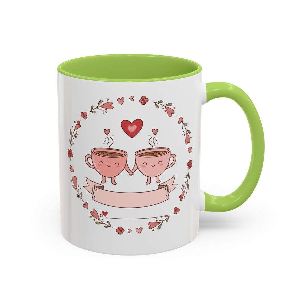 Couples Heart Design Accent Coffee Mug | Valentine Anniversary Birthday