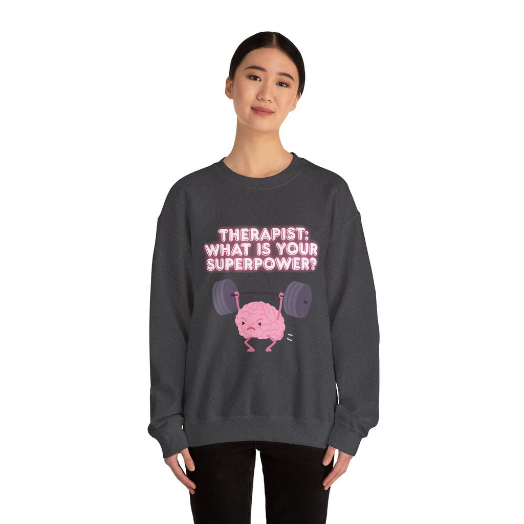 Therapist Superpower Sweatshirt — Cute Brain Lifting Weights Crewneck