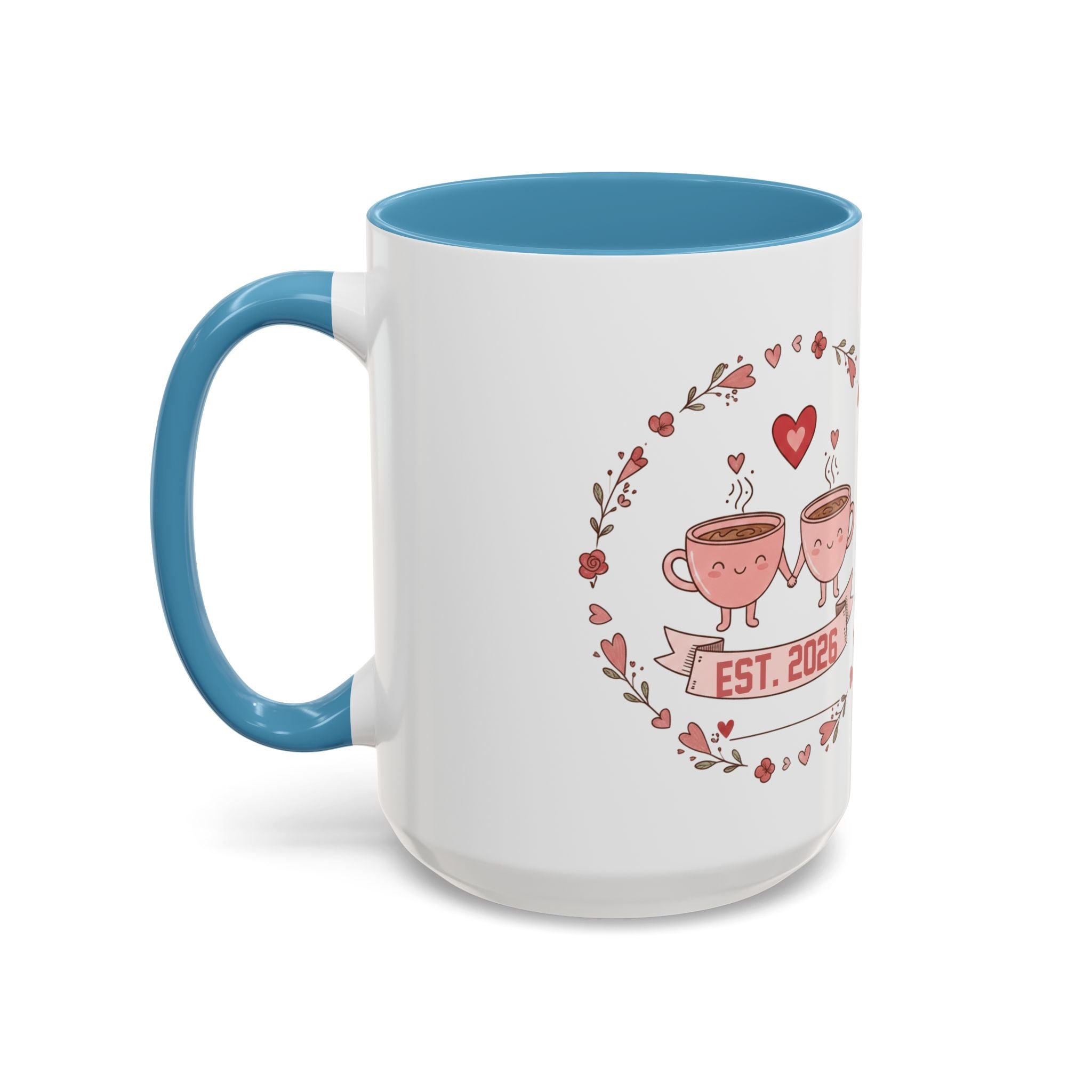 Couples Heart Design Accent Coffee Mug | Valentine Anniversary Birthday