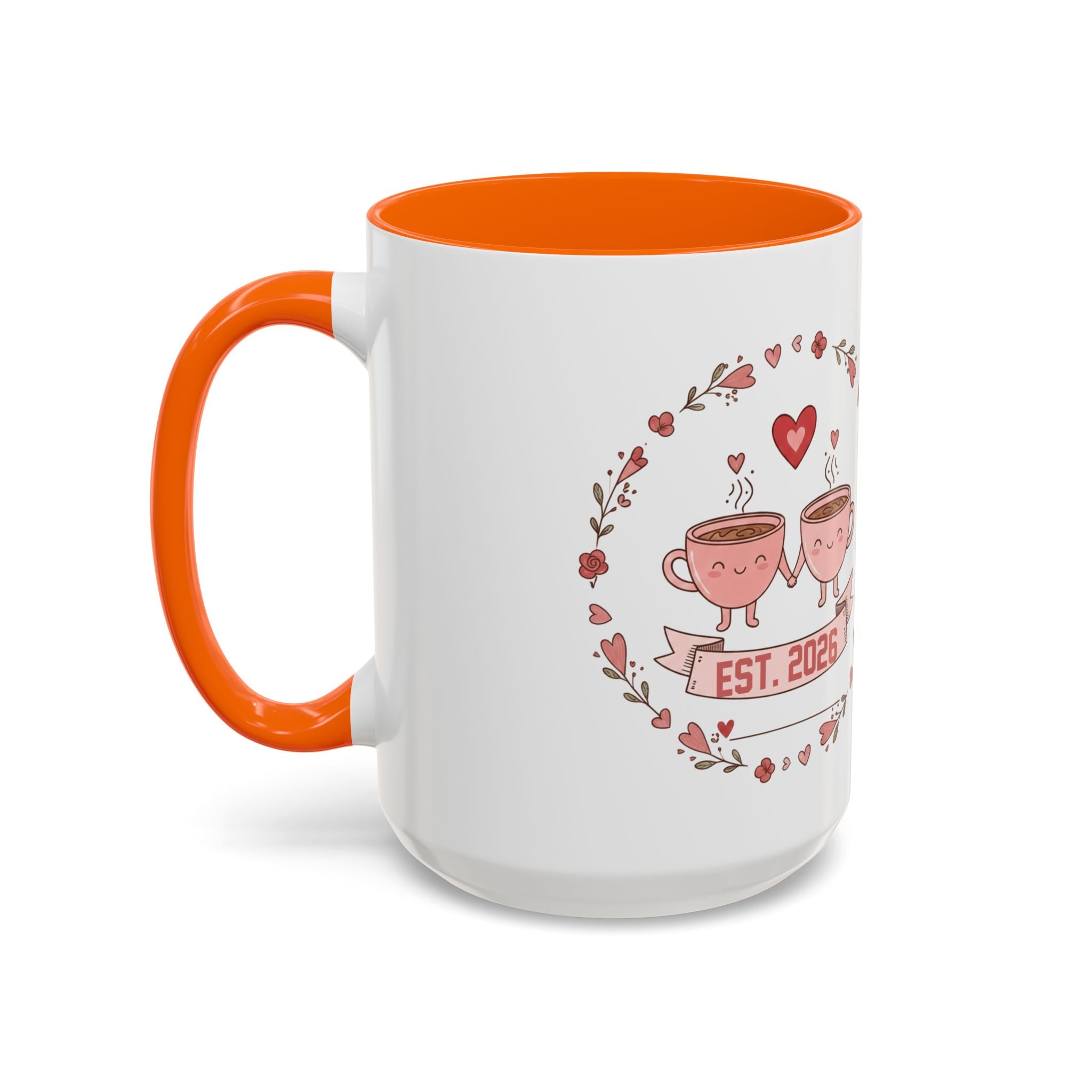 Couples Heart Design Accent Coffee Mug | Valentine Anniversary Birthday