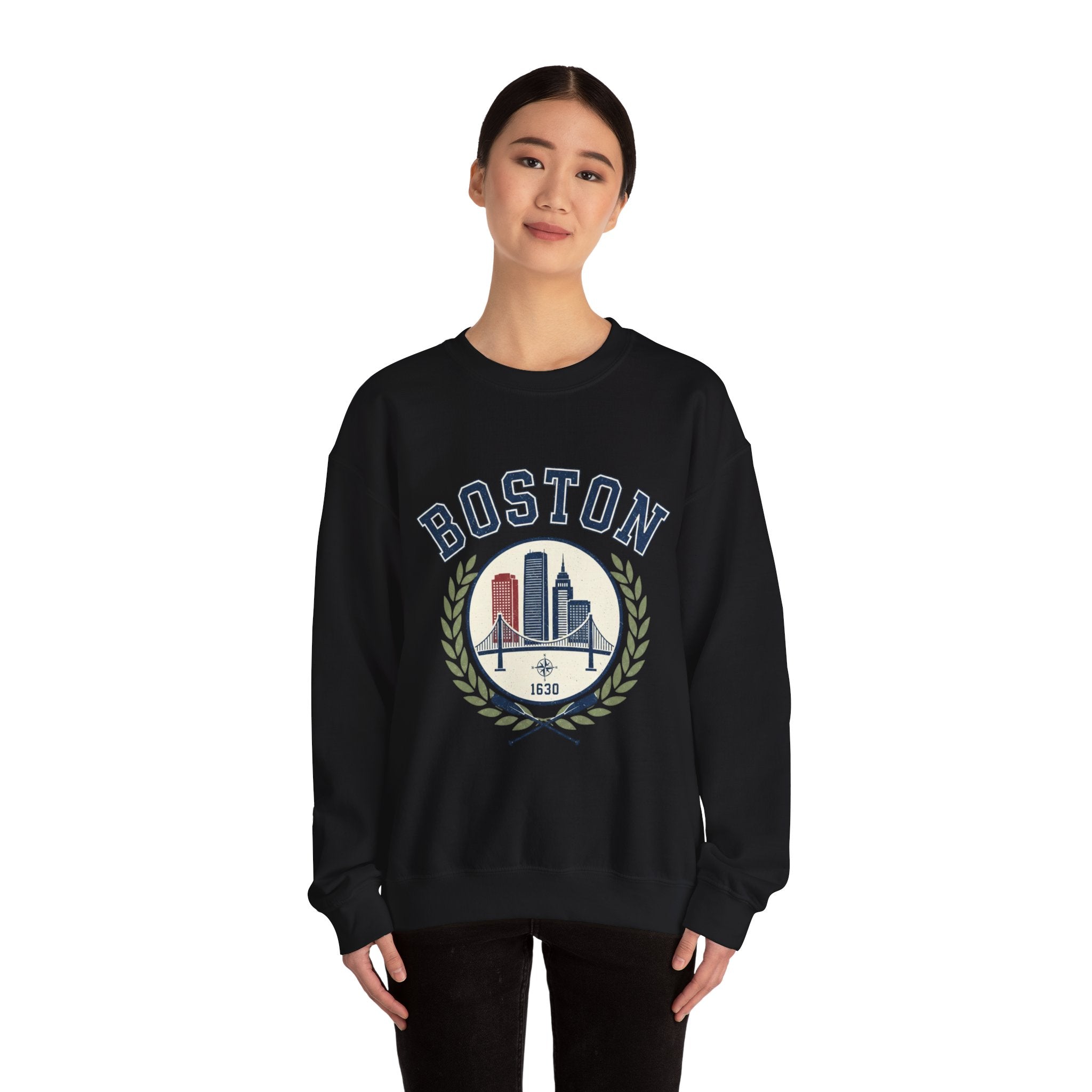 Boston Skyline Crest Sweatshirt | Cityscape Bridge Laurel 1630