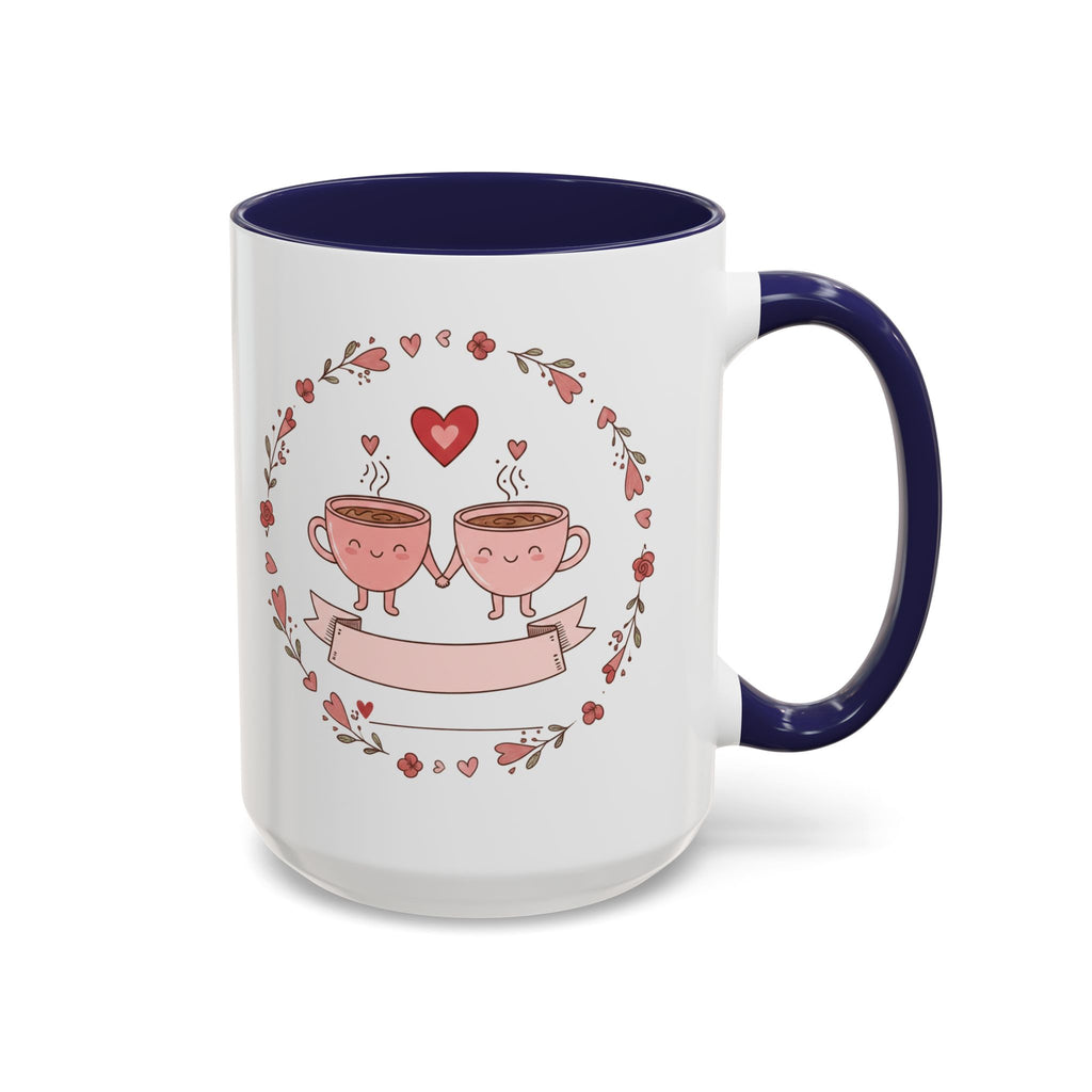 Couples Heart Design Accent Coffee Mug | Valentine Anniversary Birthday