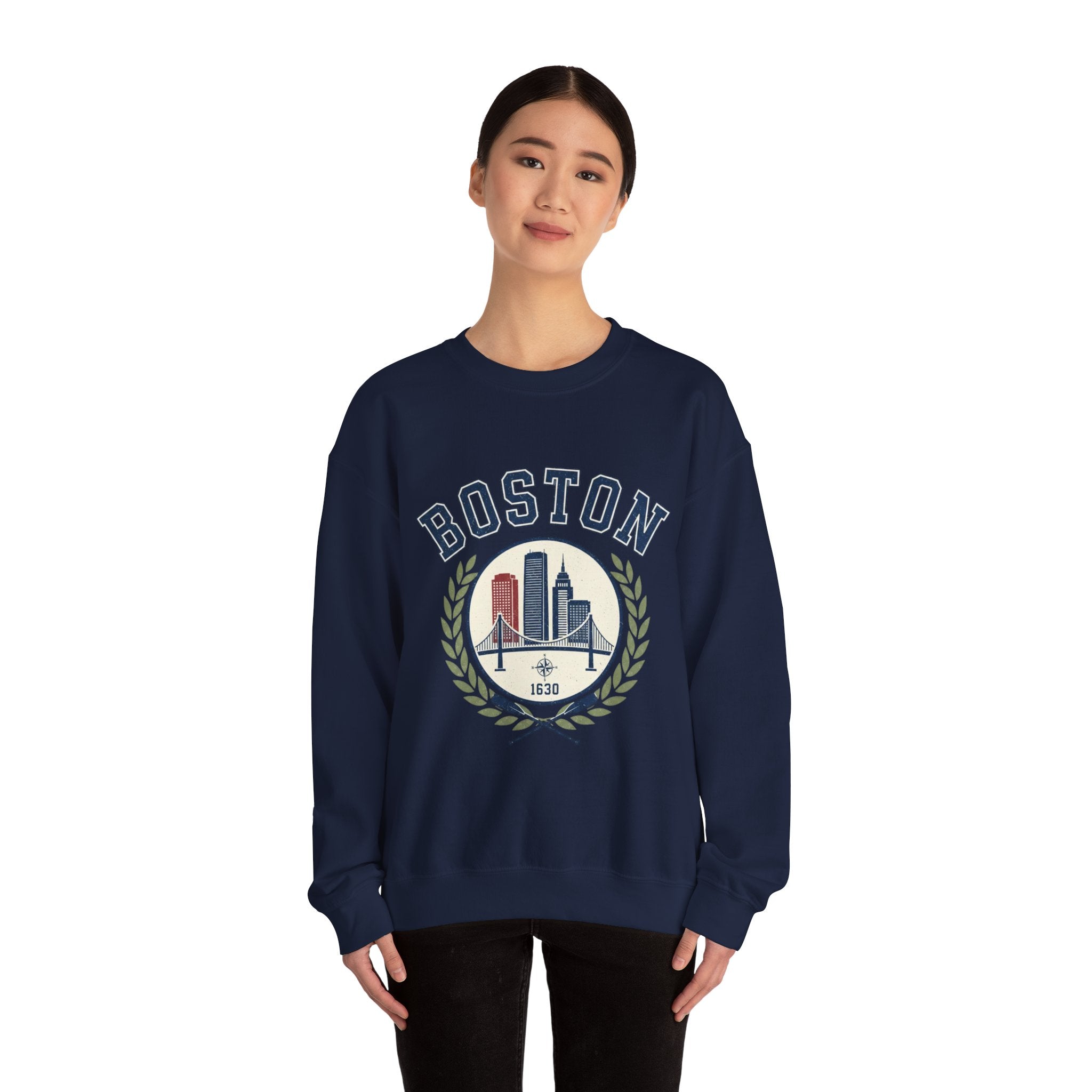 Boston Skyline Crest Sweatshirt | Cityscape Bridge Laurel 1630