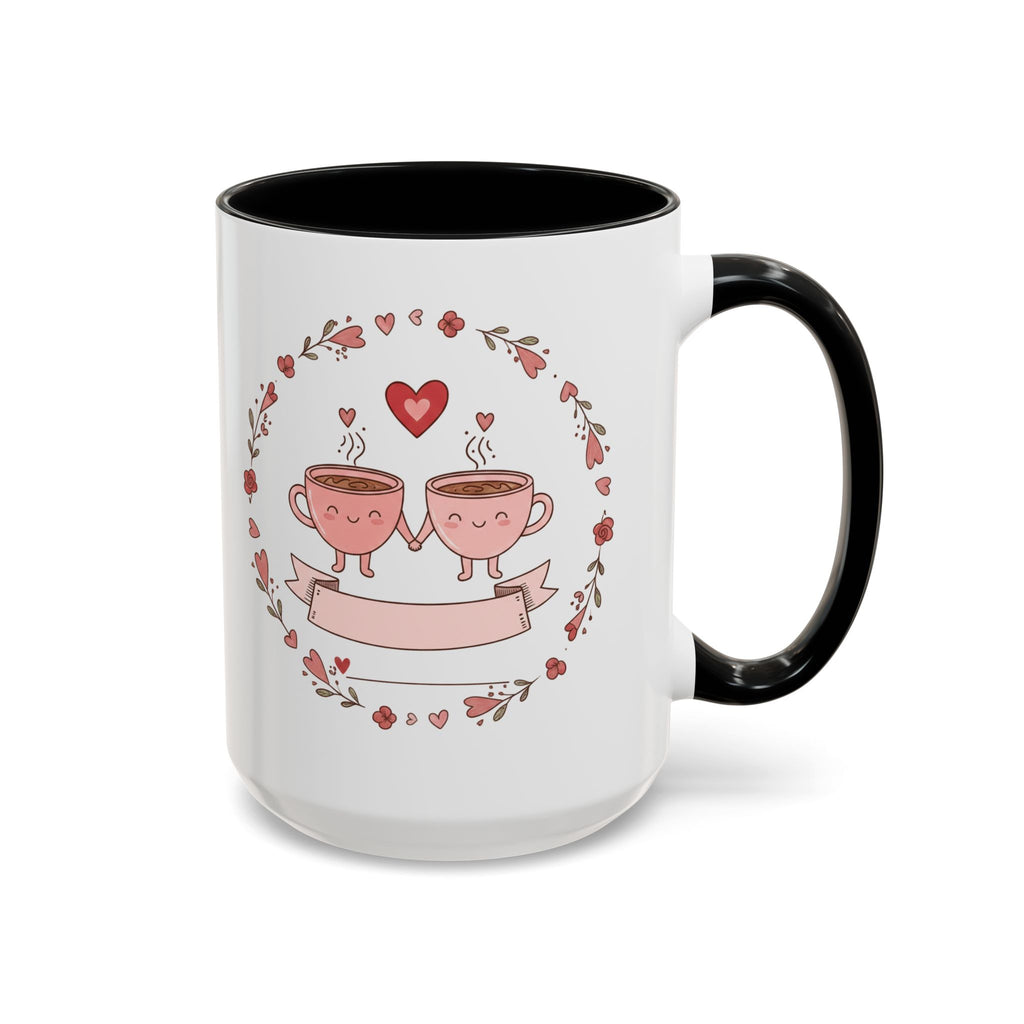 Couples Heart Design Accent Coffee Mug | Valentine Anniversary Birthday