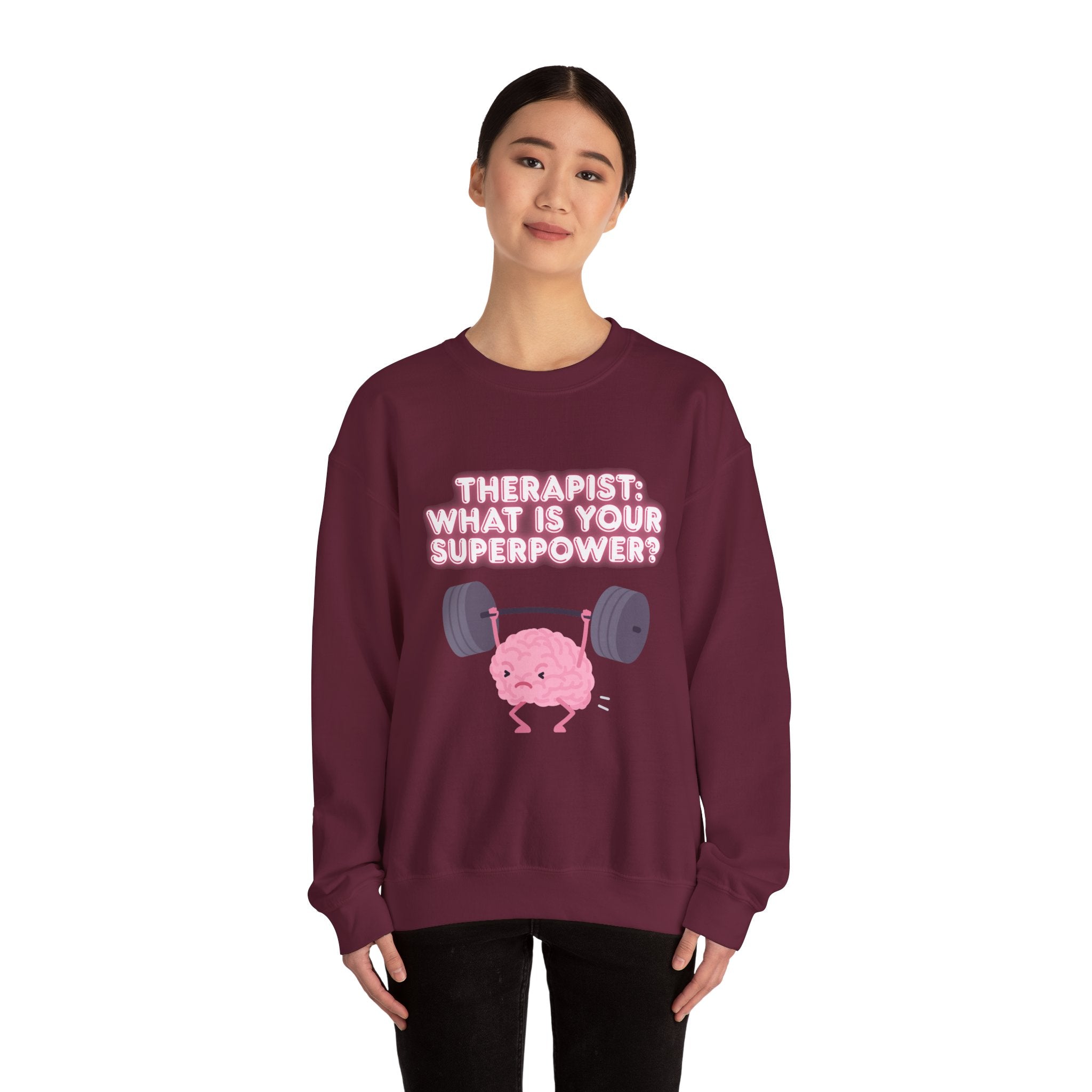 Therapist Superpower Sweatshirt — Cute Brain Lifting Weights Crewneck