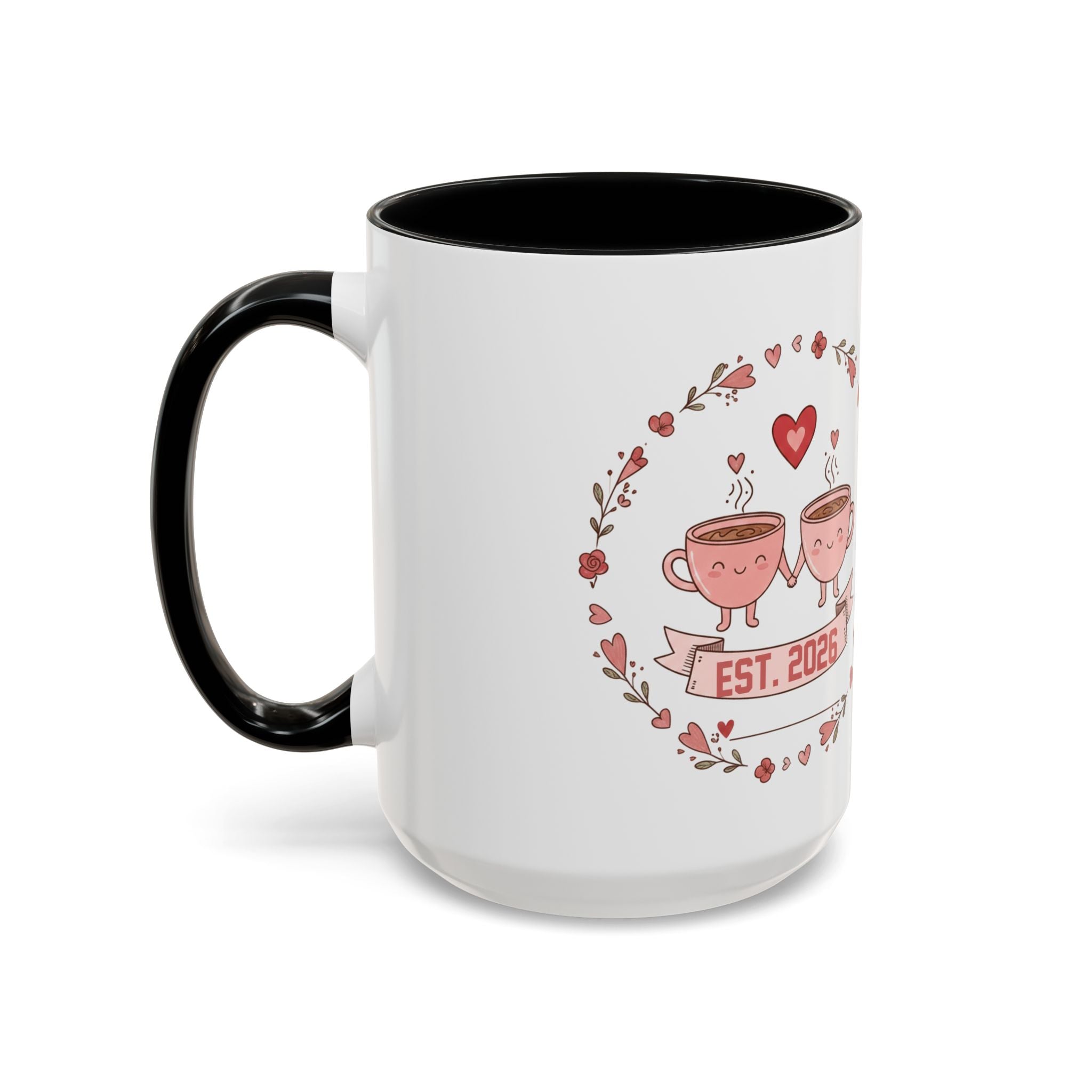 Couples Heart Design Accent Coffee Mug | Valentine Anniversary Birthday