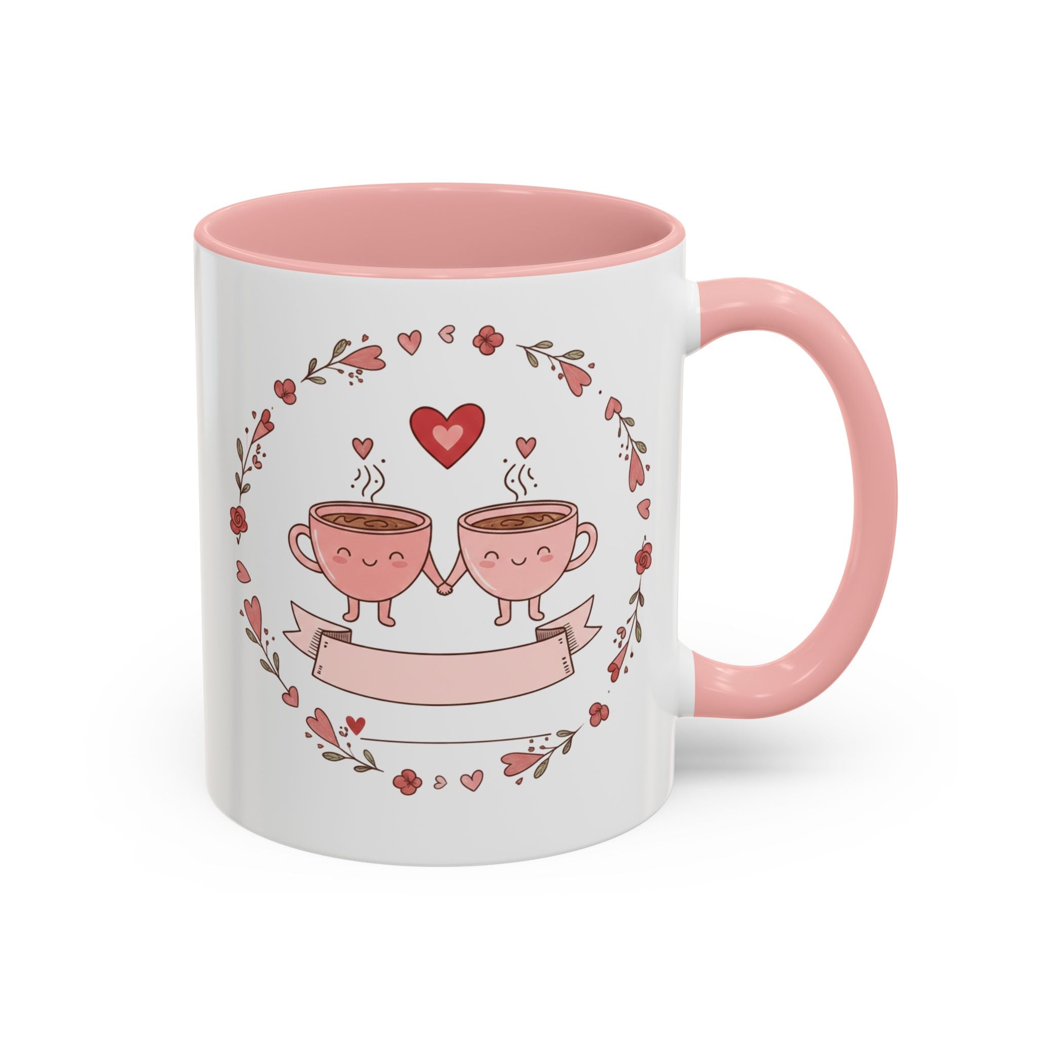 Couples Heart Design Accent Coffee Mug | Valentine Anniversary Birthday