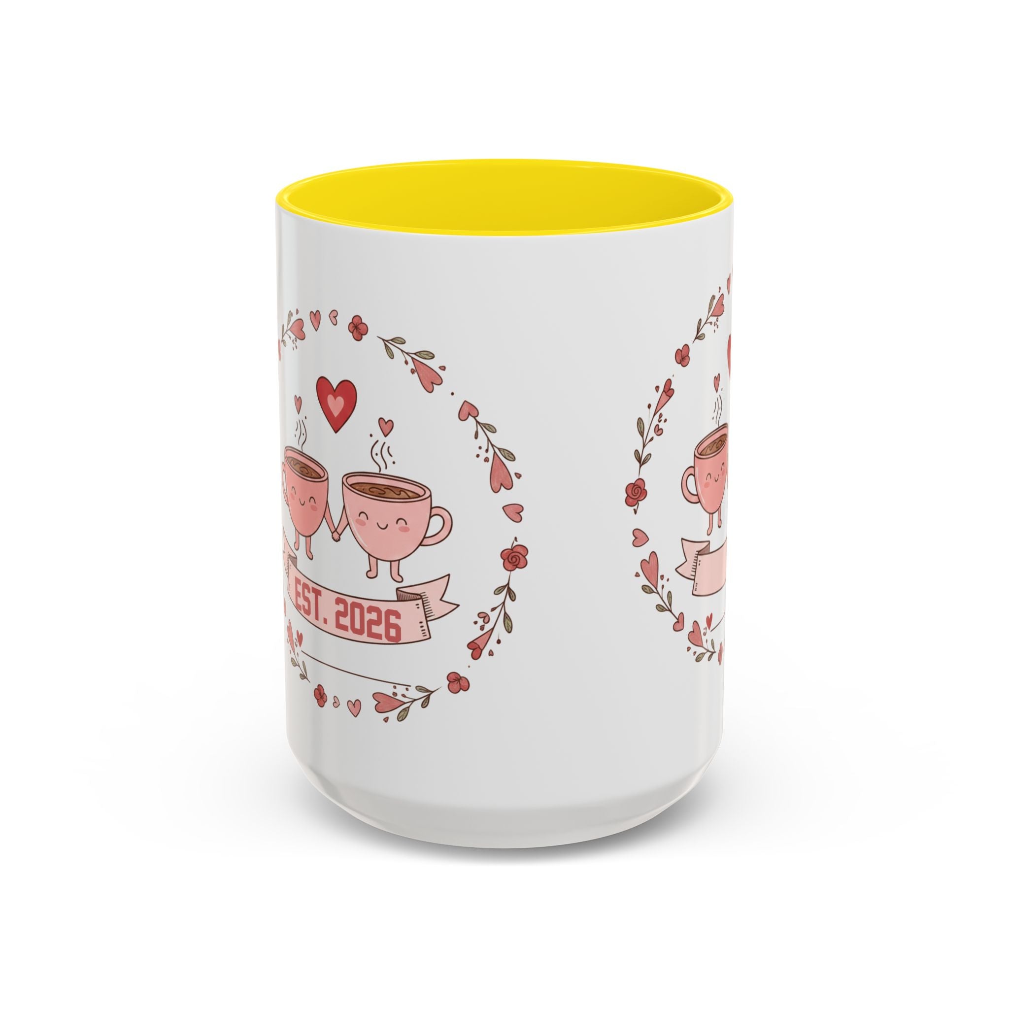 Couples Heart Design Accent Coffee Mug | Valentine Anniversary Birthday