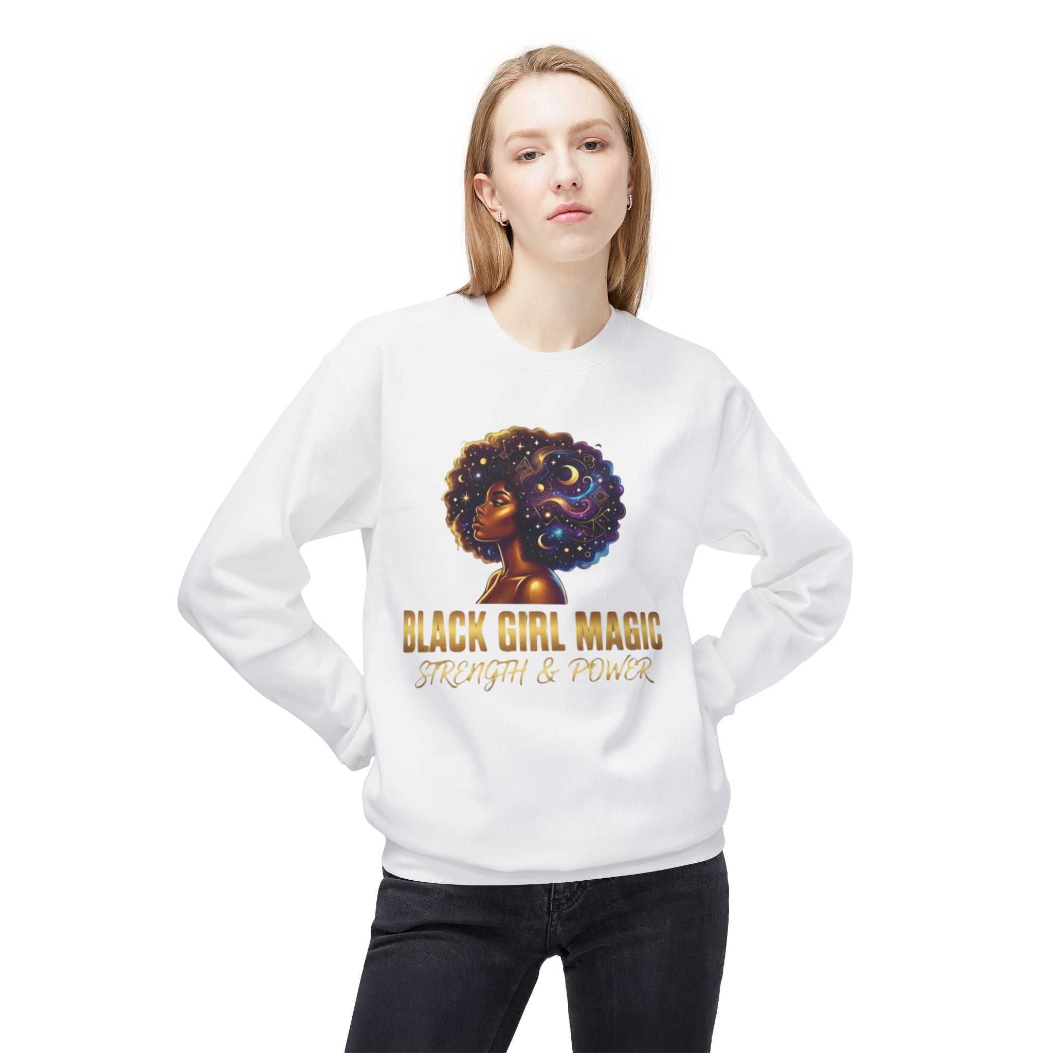 Black Girl Magic Afro Galaxy Illustration Sweatshirt | Strength & Power