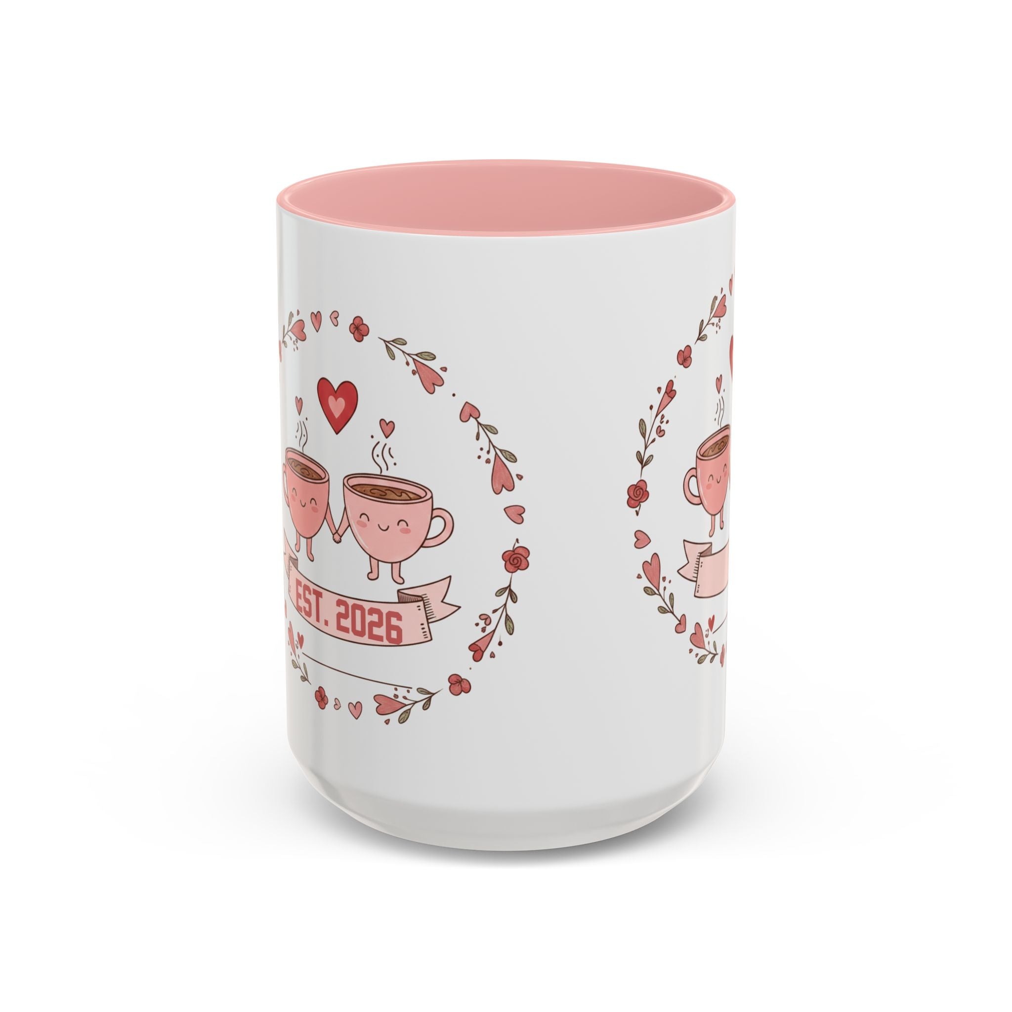 Couples Heart Design Accent Coffee Mug | Valentine Anniversary Birthday