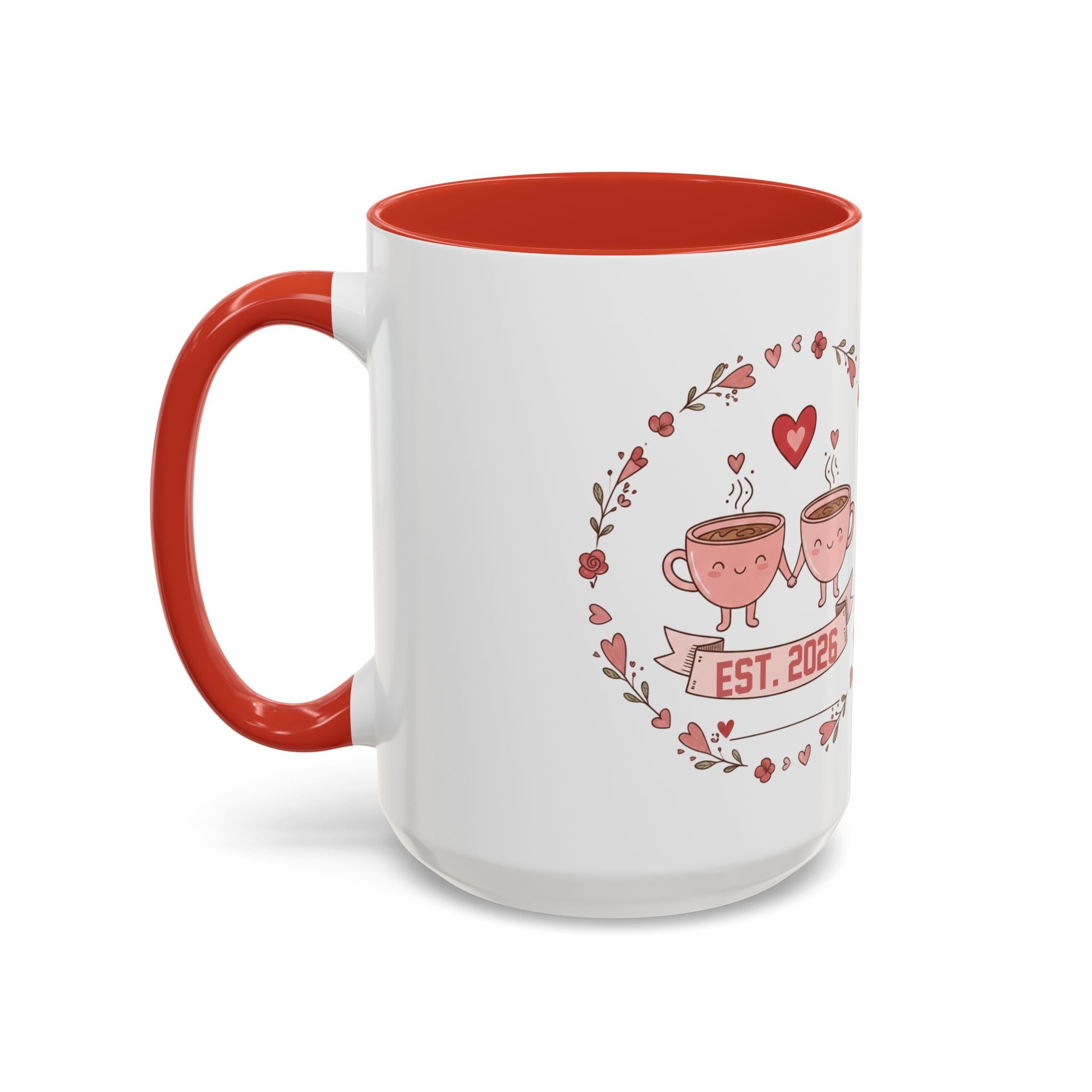 Couples Heart Design Accent Coffee Mug | Valentine Anniversary Birthday