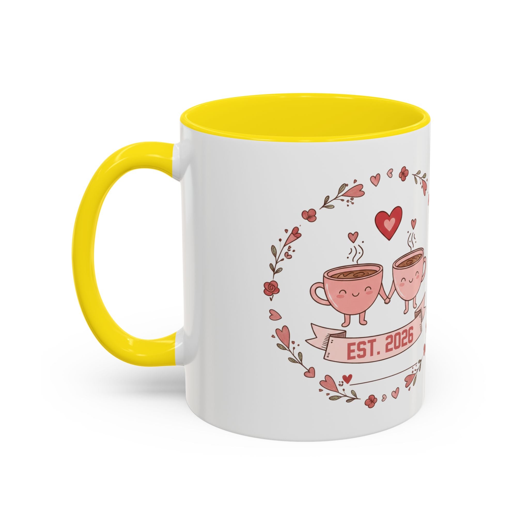 Couples Heart Design Accent Coffee Mug | Valentine Anniversary Birthday