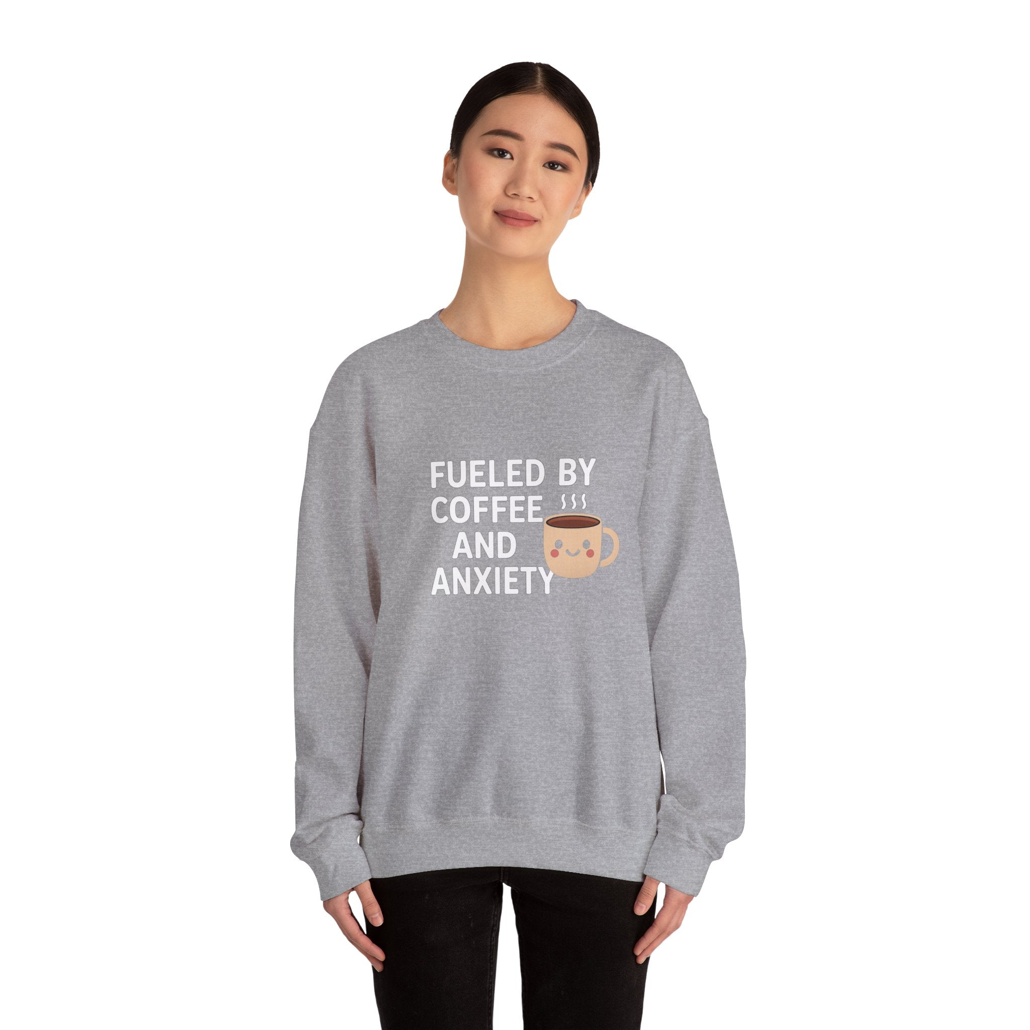 Fueled by Coffee and Anxiety Sweatshirt | Coffee Mug Graphic Crewneck