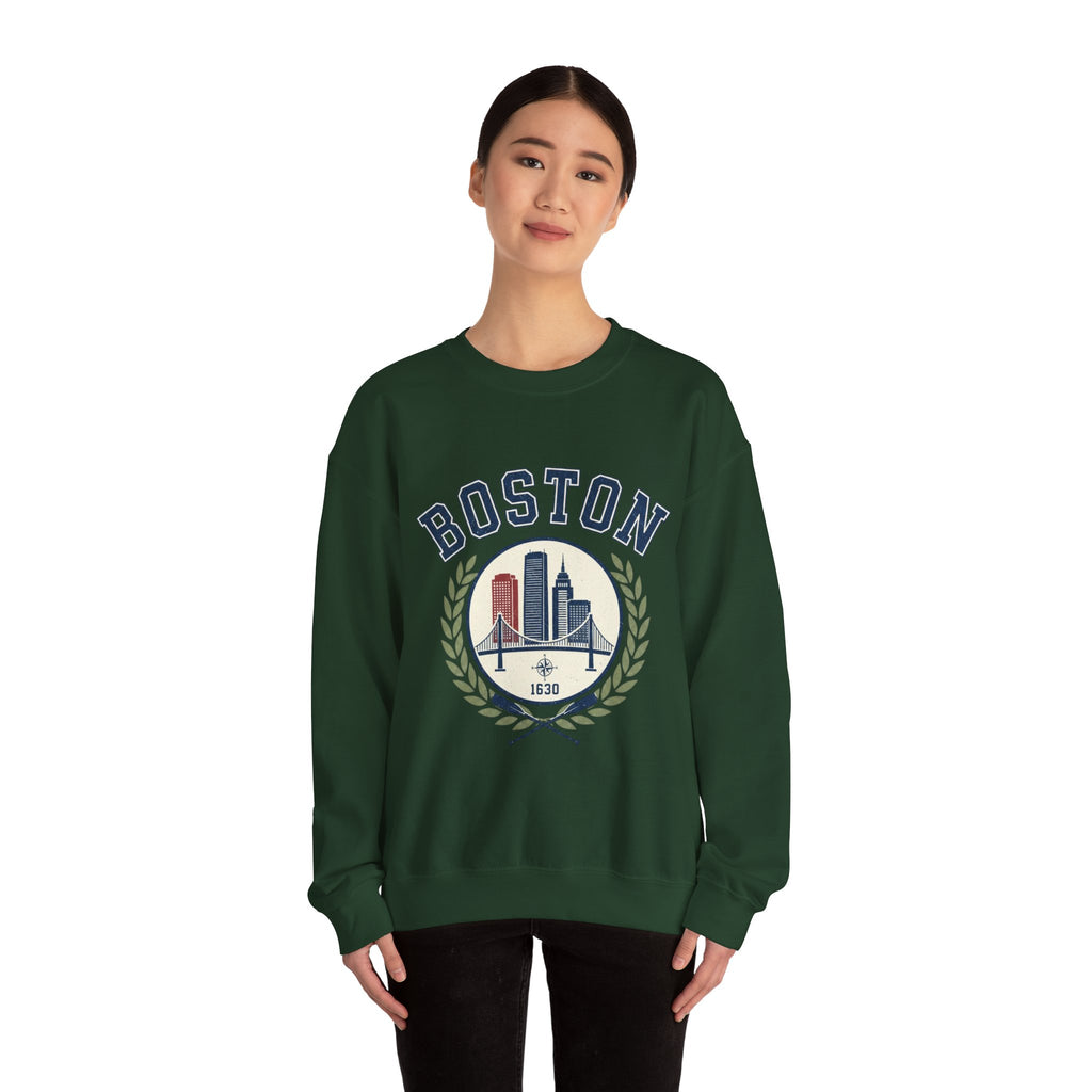 Boston Skyline Crest Sweatshirt | Cityscape Bridge Laurel 1630