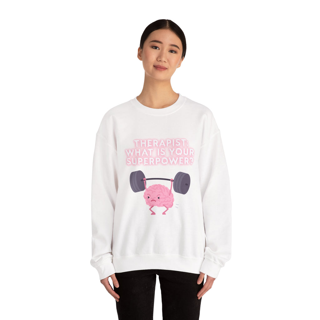 Therapist Superpower Sweatshirt — Cute Brain Lifting Weights Crewneck