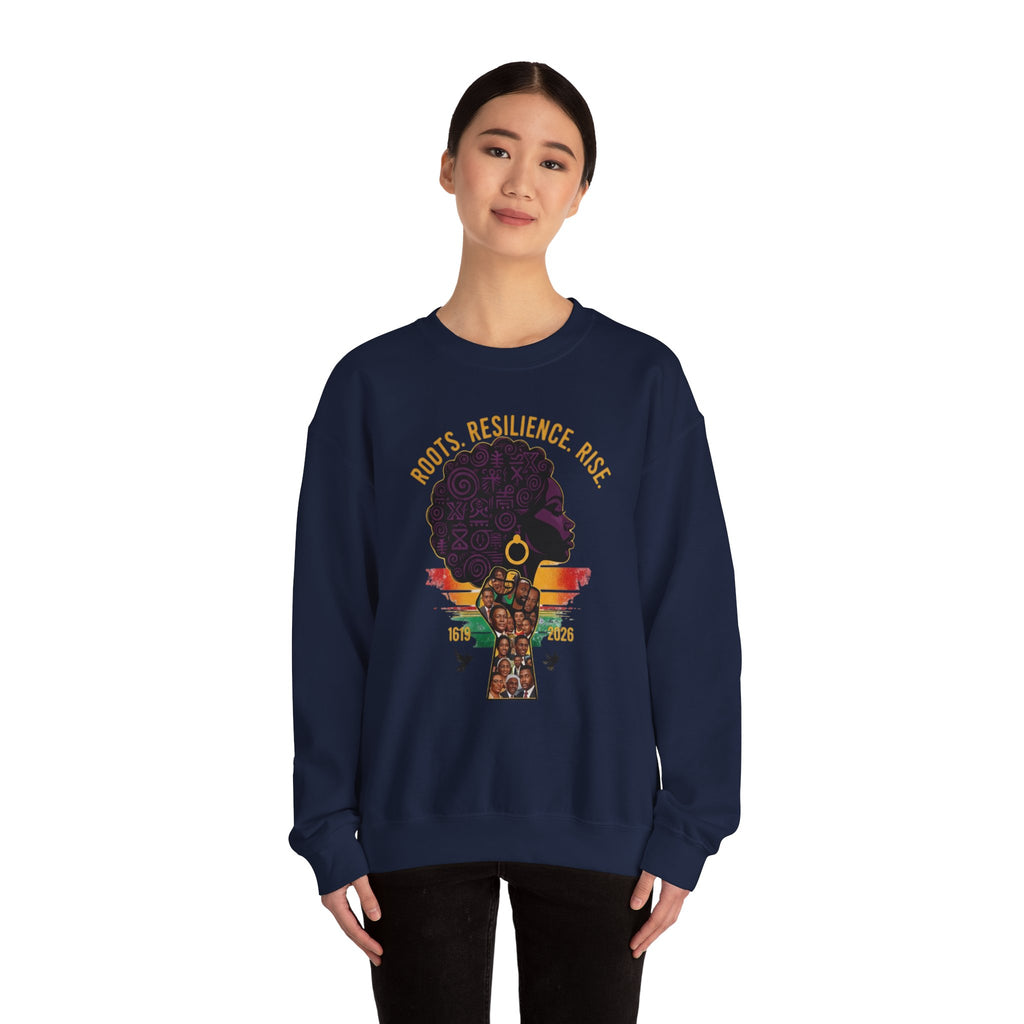 Roots Resilience Rise Sweatshirt | Black History Afro Woman Design