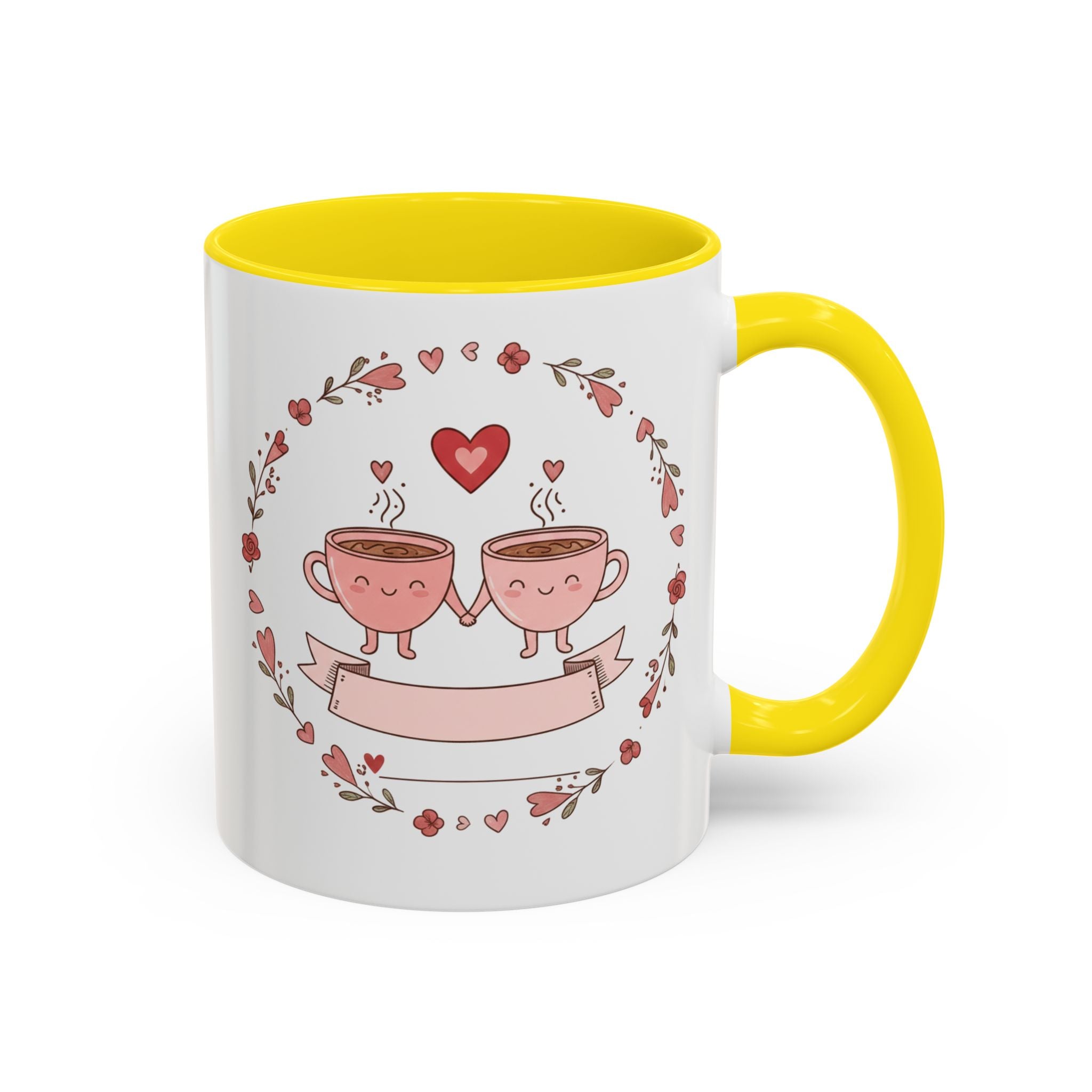 Couples Heart Design Accent Coffee Mug | Valentine Anniversary Birthday