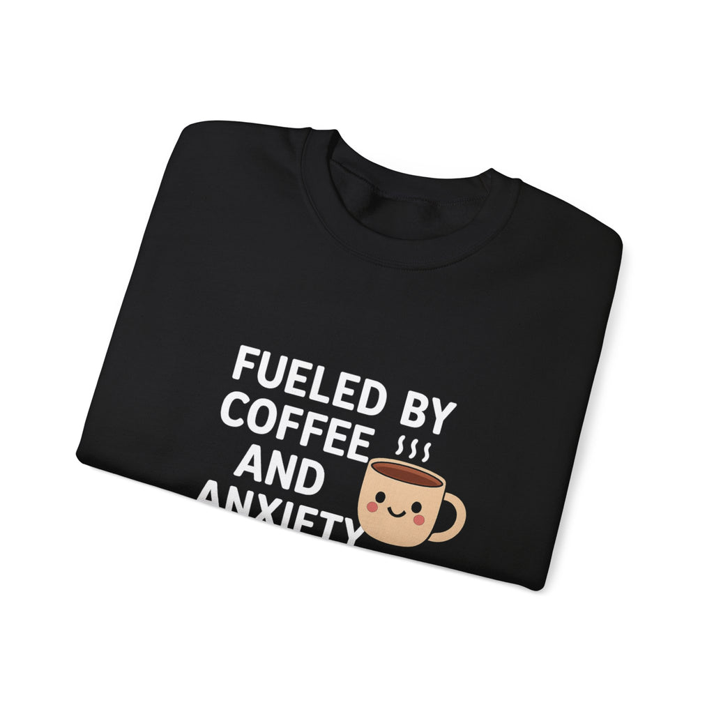 Fueled by Coffee and Anxiety Sweatshirt | Coffee Mug Graphic Crewneck
