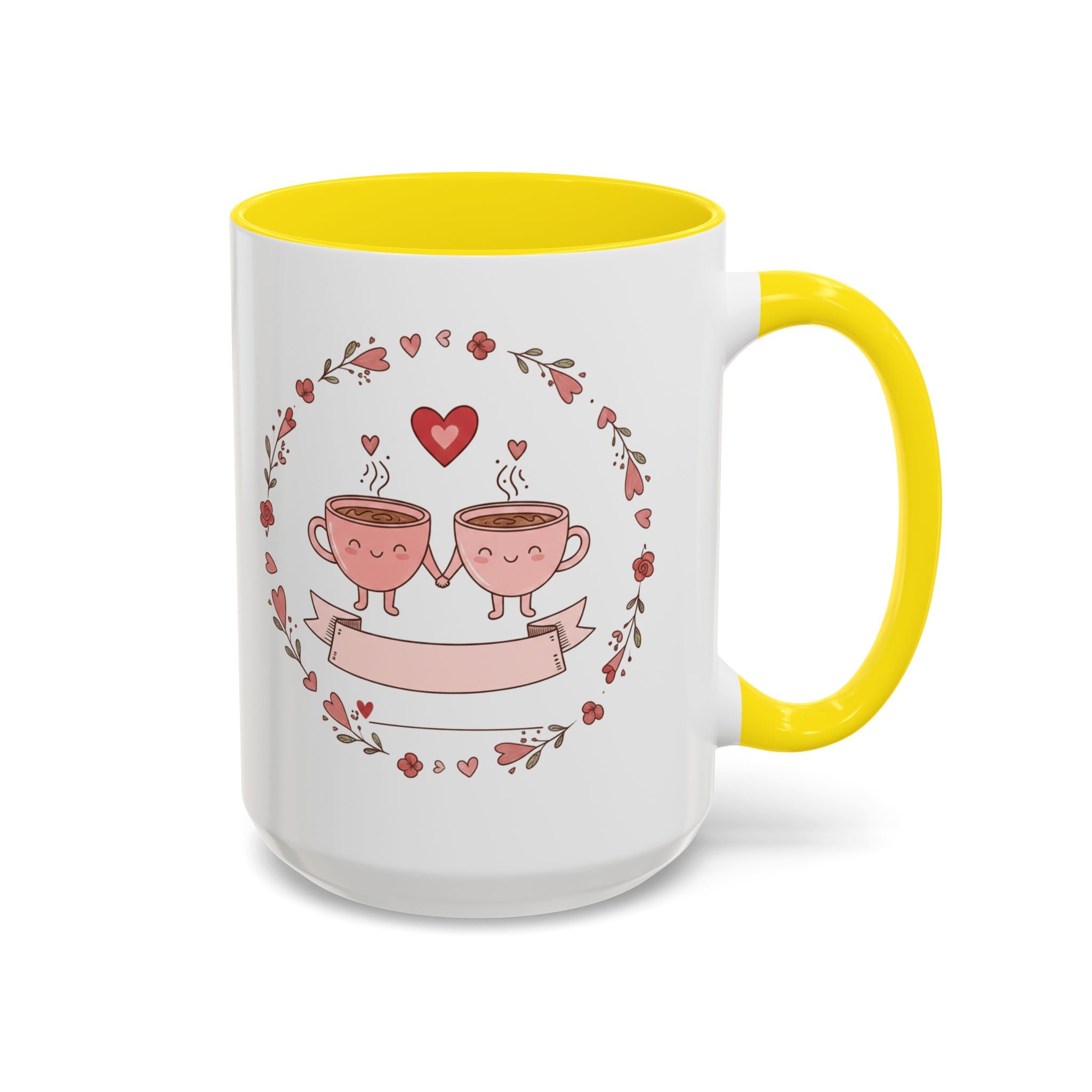 Couples Heart Design Accent Coffee Mug | Valentine Anniversary Birthday