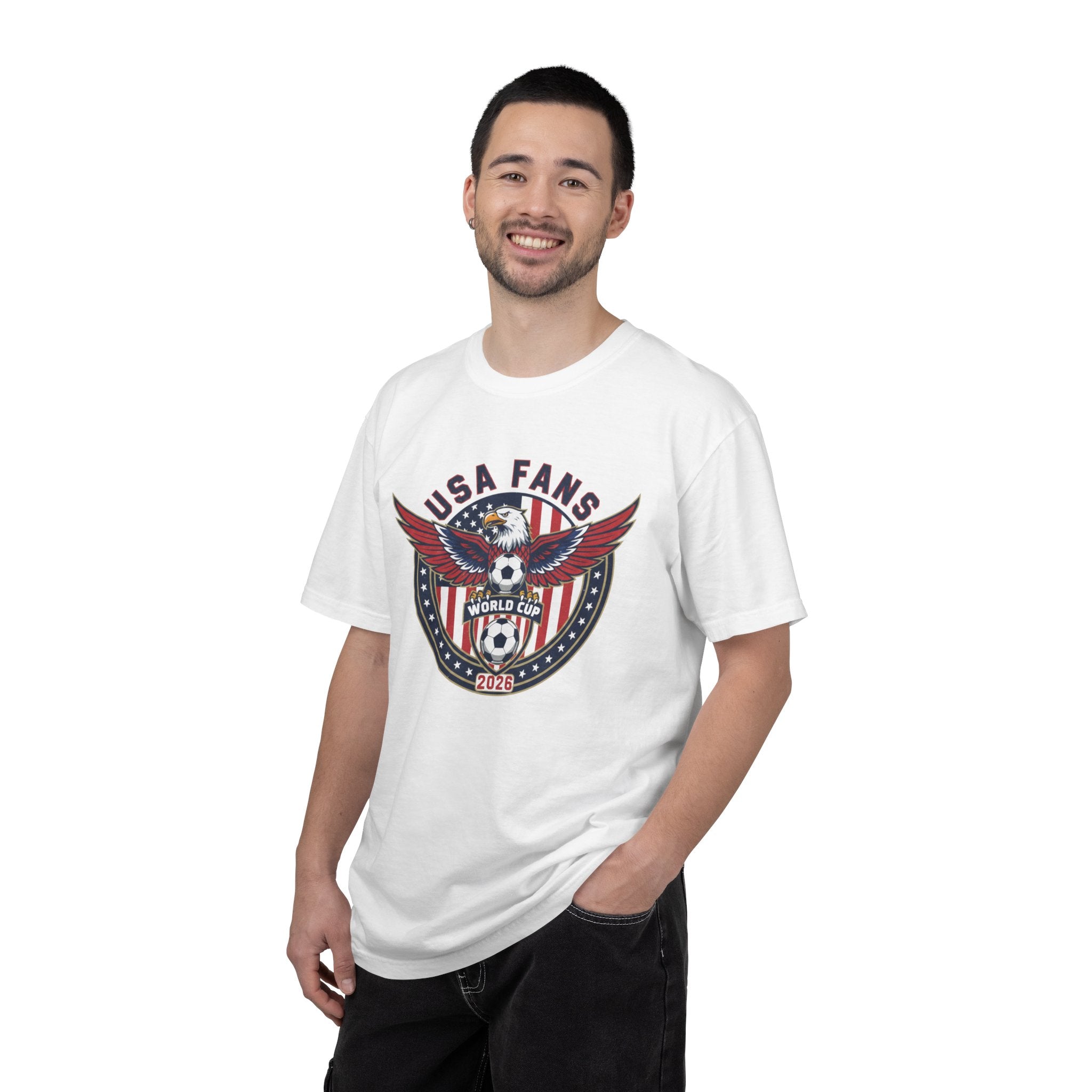USA Fans World Cup Soccer T-Shirt — Patriotic Eagle Flag Design