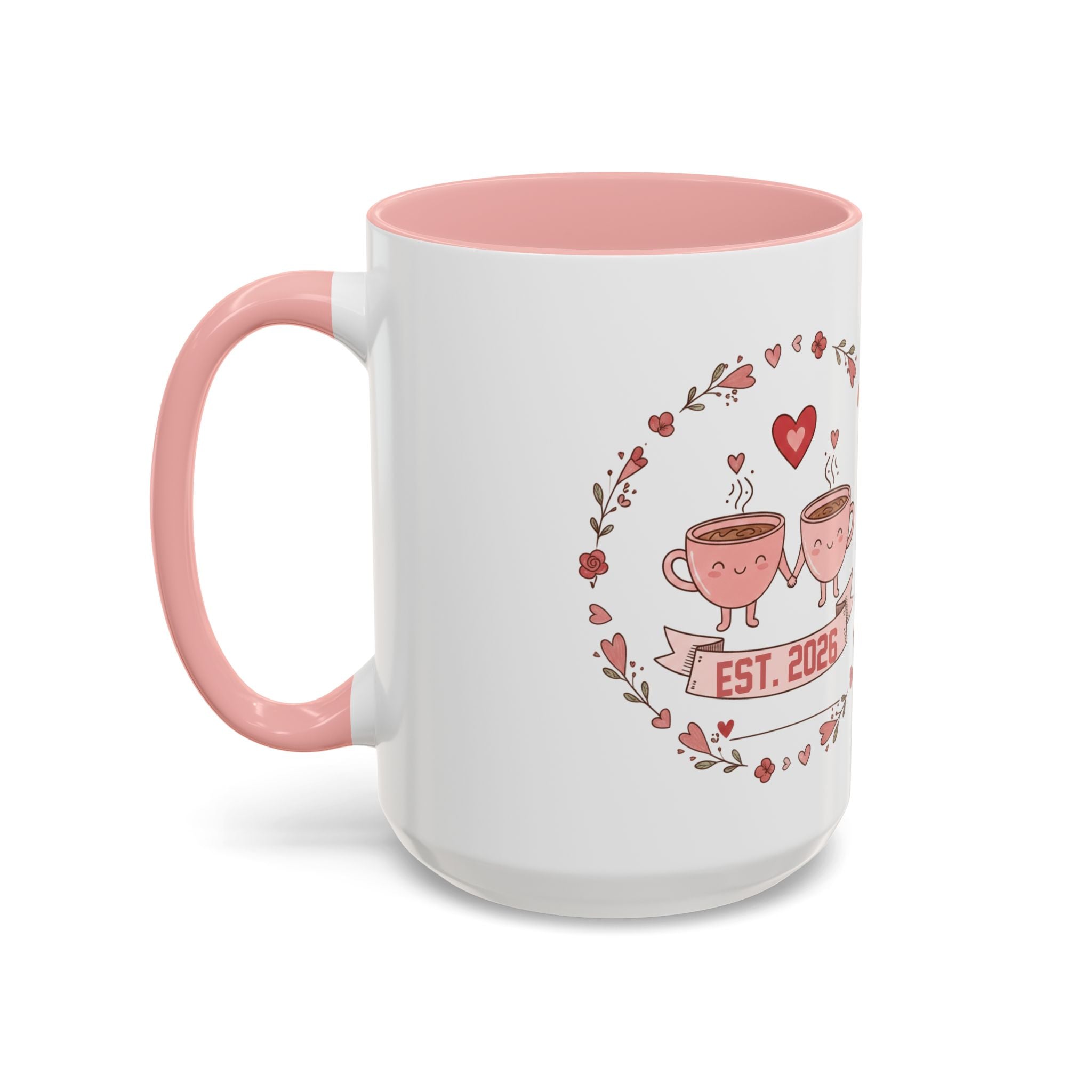 Couples Heart Design Accent Coffee Mug | Valentine Anniversary Birthday