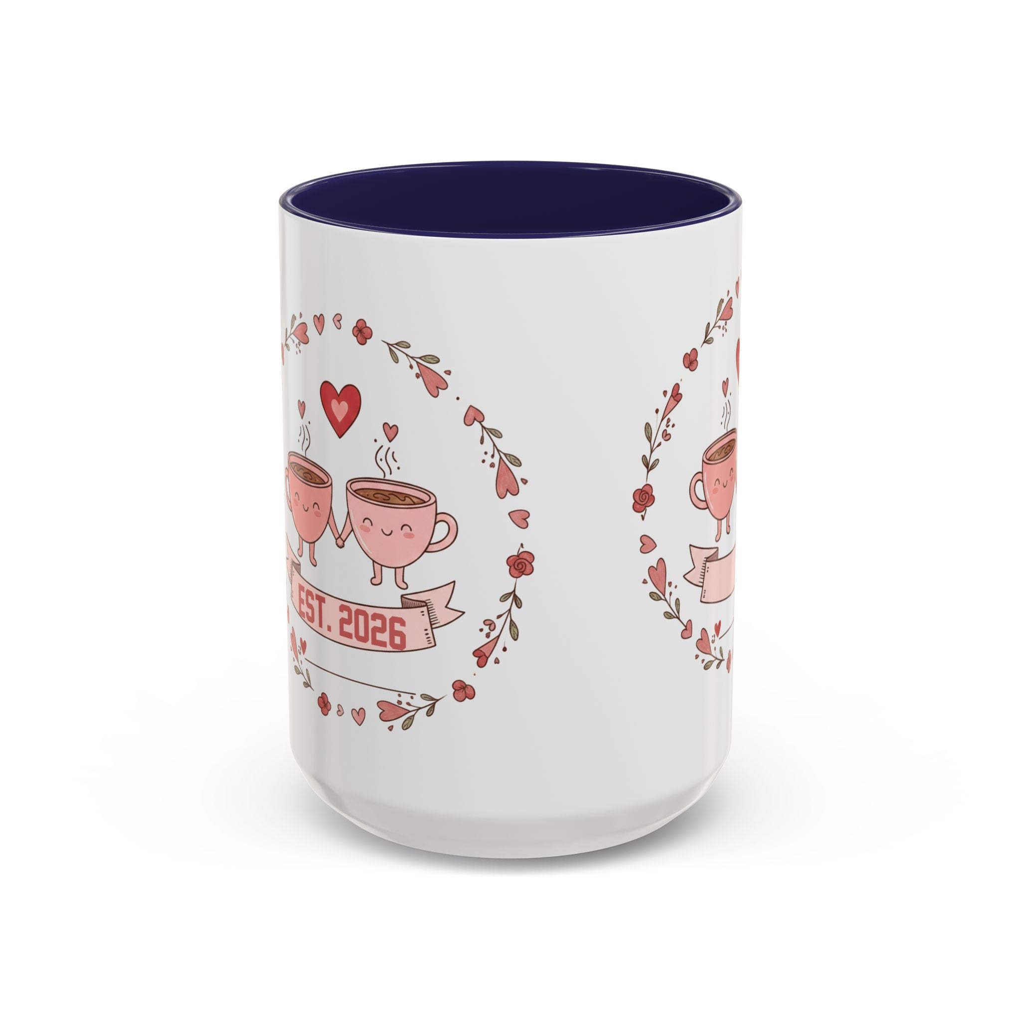 Couples Heart Design Accent Coffee Mug | Valentine Anniversary Birthday
