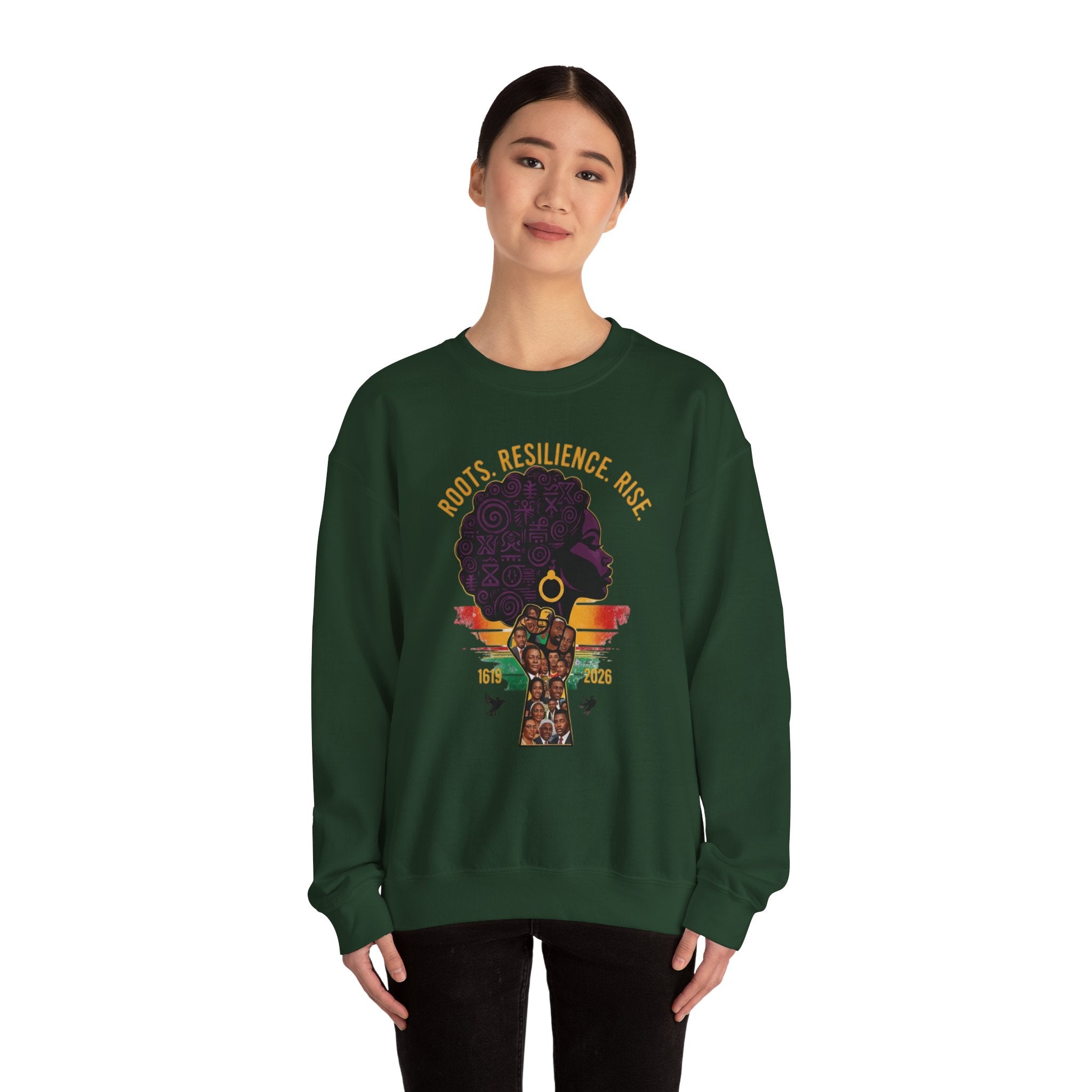 Roots Resilience Rise Sweatshirt | Black History Afro Woman Design