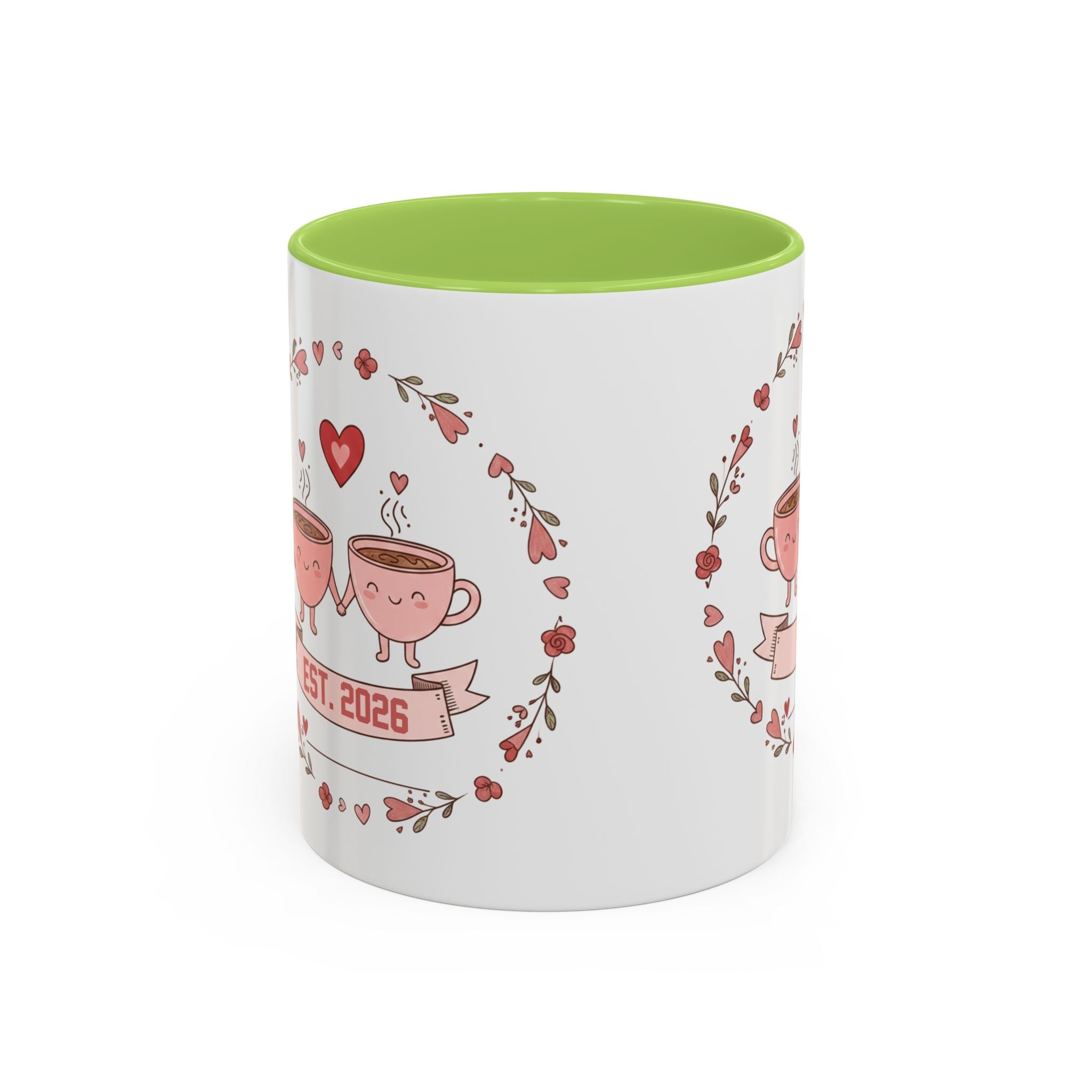 Couples Heart Design Accent Coffee Mug | Valentine Anniversary Birthday