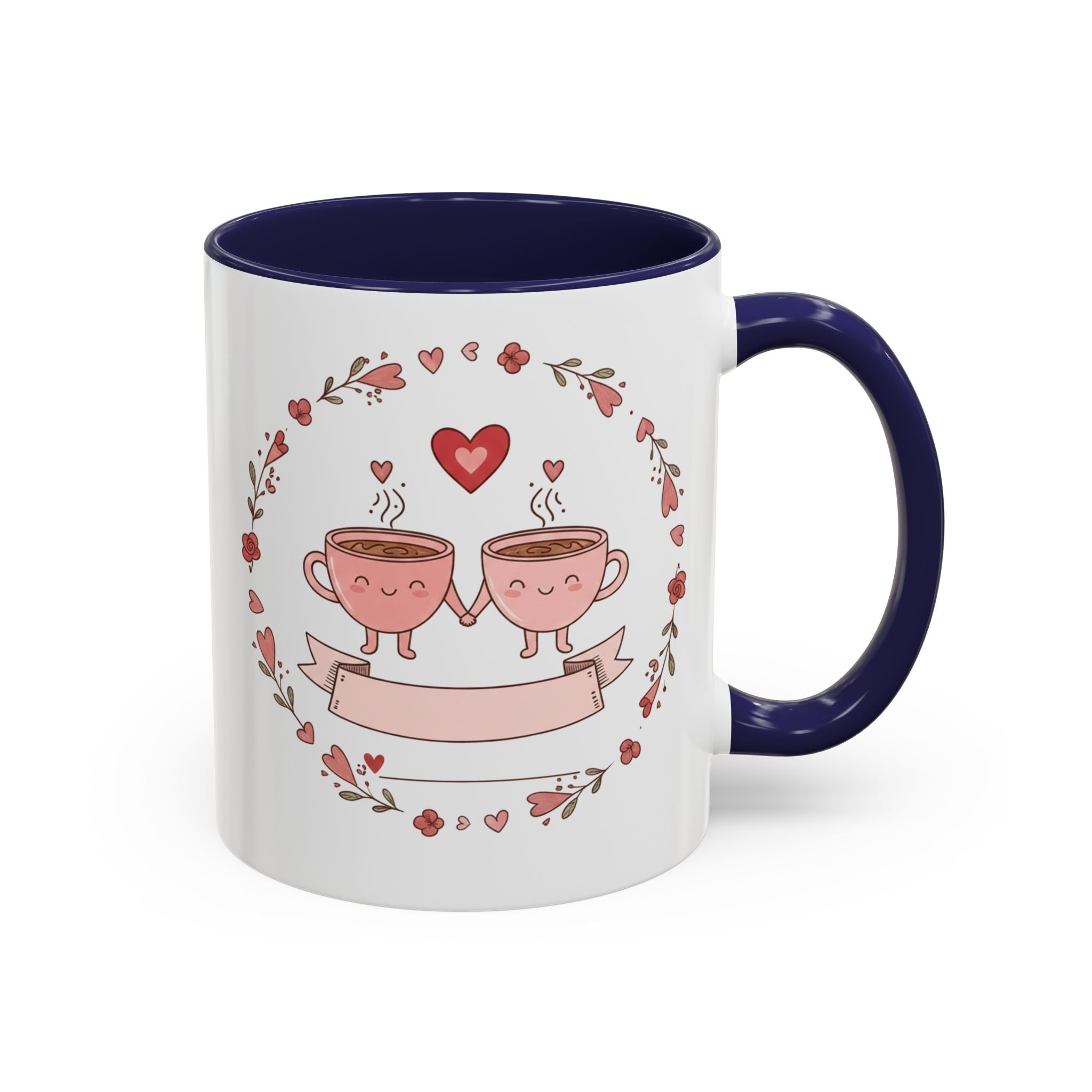 Couples Heart Design Accent Coffee Mug | Valentine Anniversary Birthday