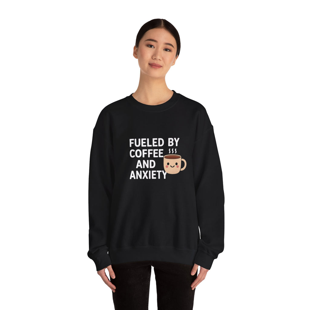 Fueled by Coffee and Anxiety Sweatshirt | Coffee Mug Graphic Crewneck