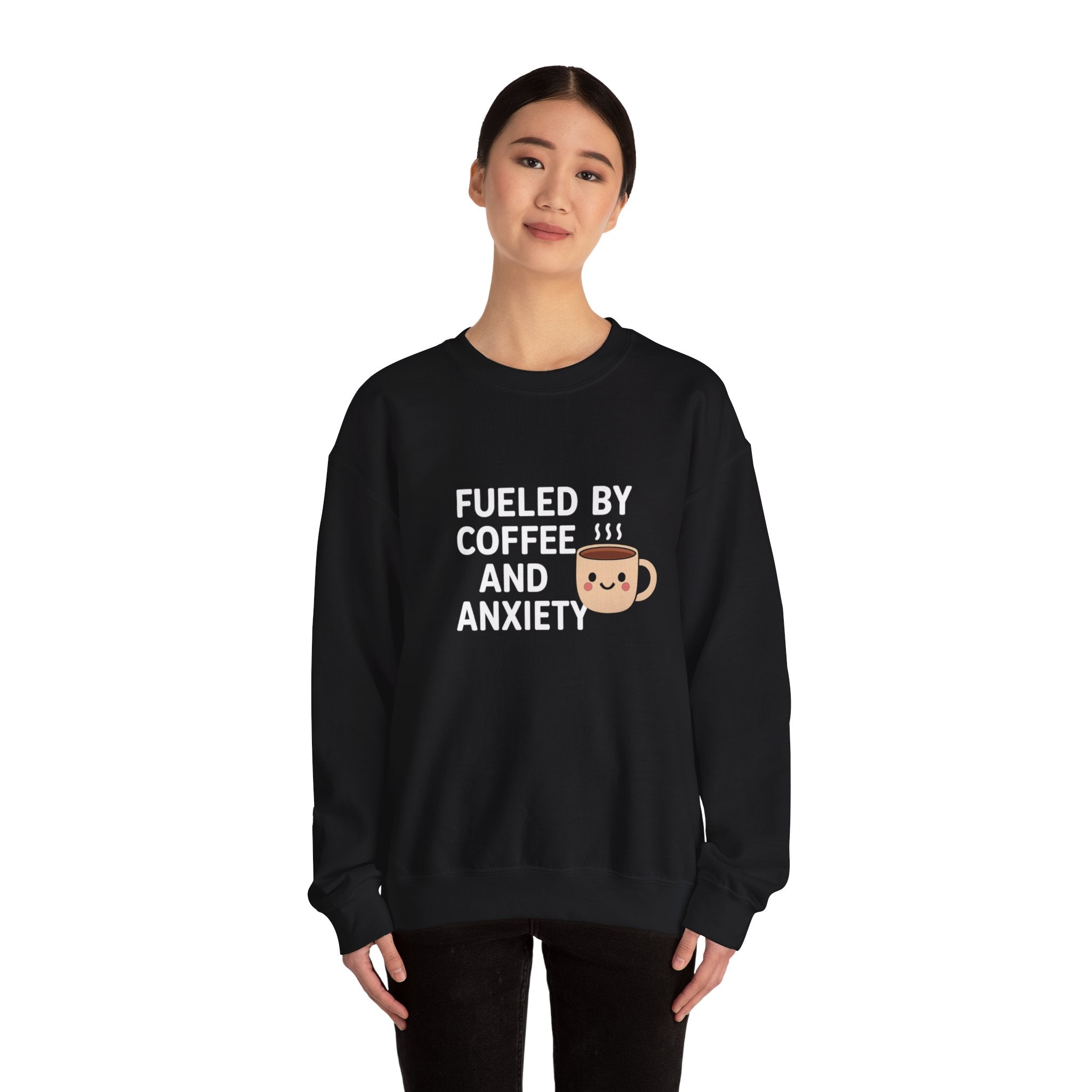 Fueled by Coffee and Anxiety Sweatshirt | Coffee Mug Graphic Crewneck