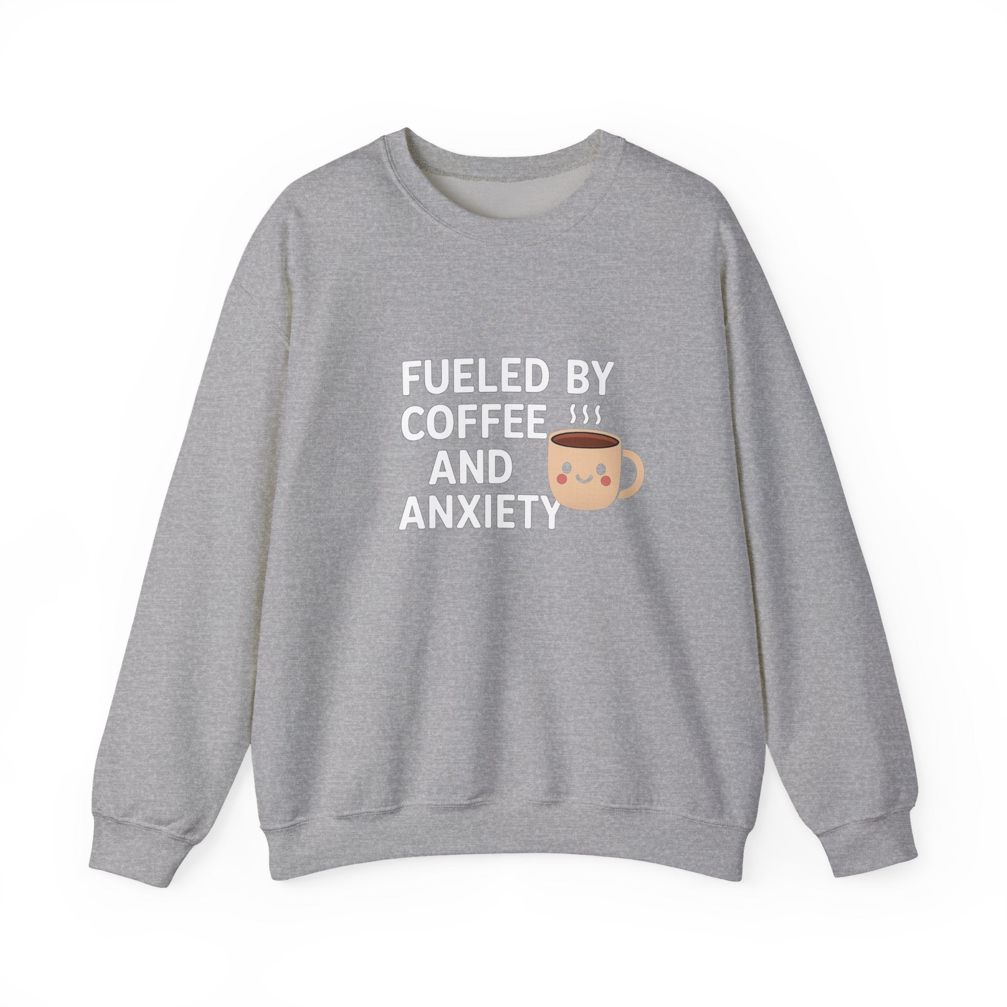 Fueled by Coffee and Anxiety Sweatshirt | Coffee Mug Graphic Crewneck