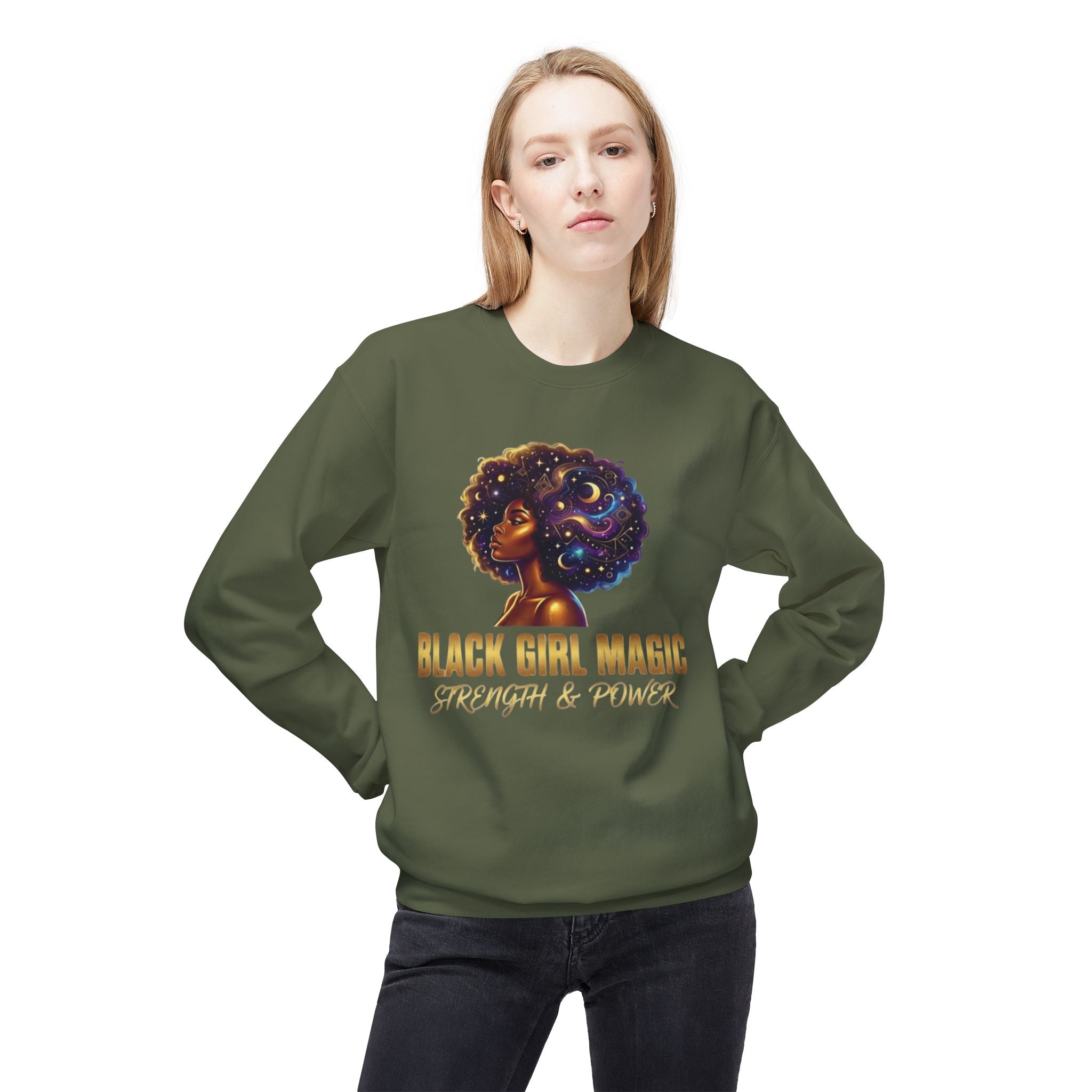 Black Girl Magic Afro Galaxy Illustration Sweatshirt | Strength & Power
