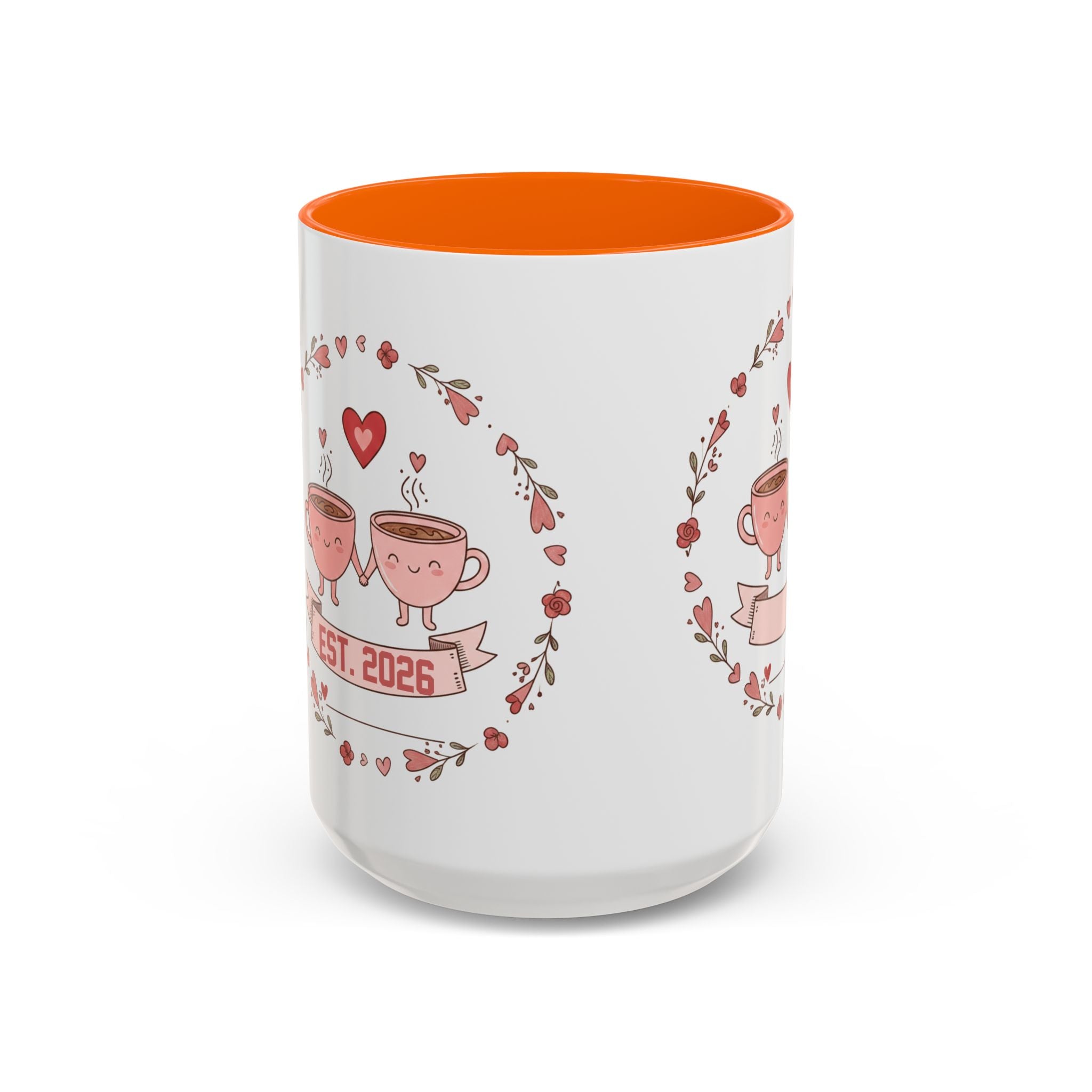 Couples Heart Design Accent Coffee Mug | Valentine Anniversary Birthday