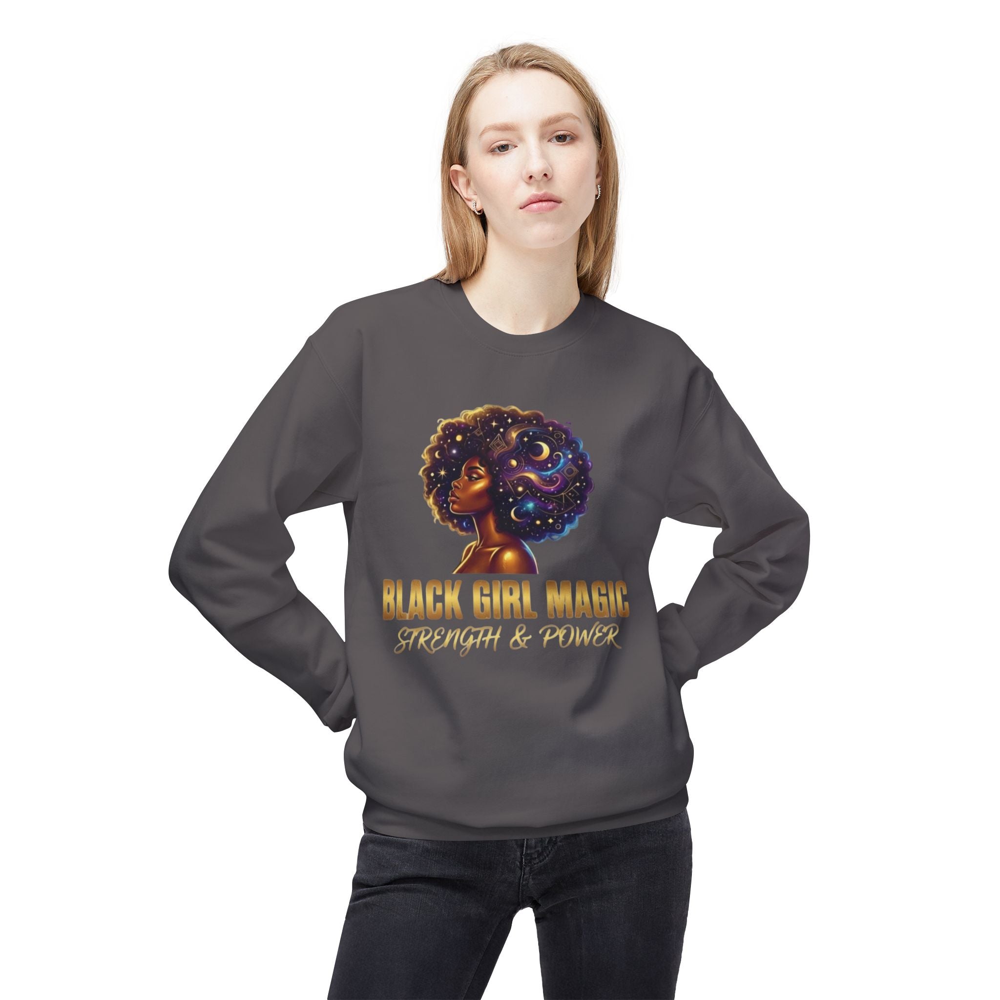 Black Girl Magic Afro Galaxy Illustration Sweatshirt | Strength & Power