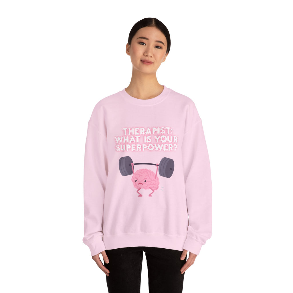Therapist Superpower Sweatshirt — Cute Brain Lifting Weights Crewneck