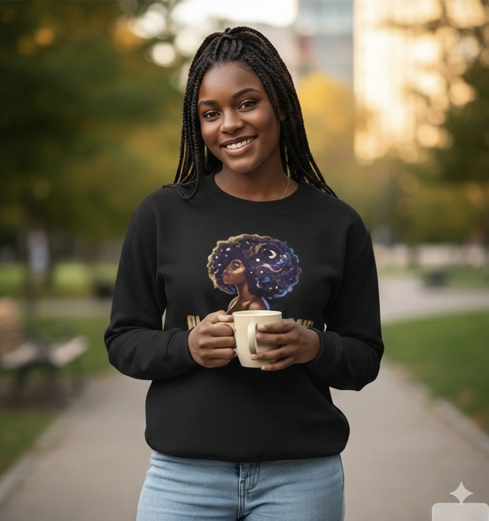 Black Girl Magic Afro Galaxy Illustration Sweatshirt | Strength & Power