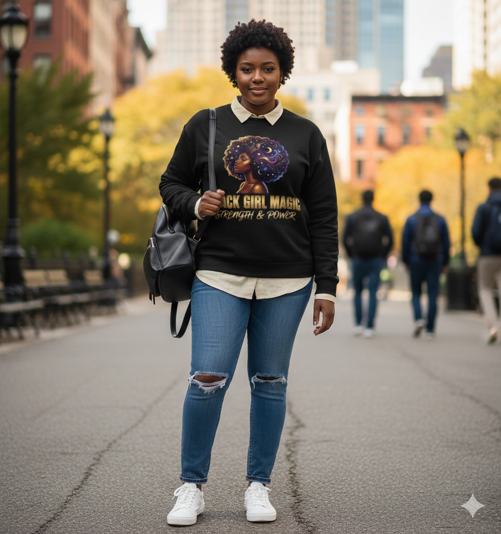 Black Girl Magic Afro Galaxy Illustration Sweatshirt | Strength & Power
