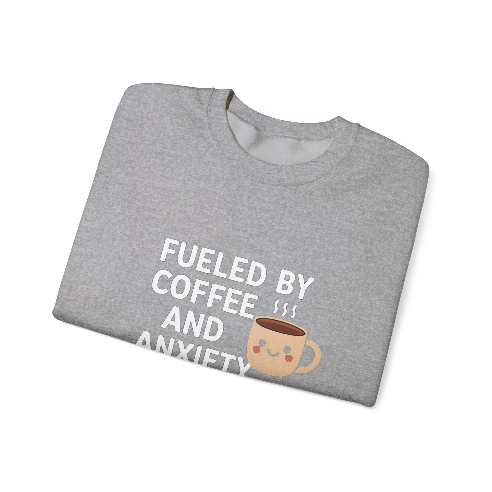 Fueled by Coffee and Anxiety Sweatshirt | Coffee Mug Graphic Crewneck