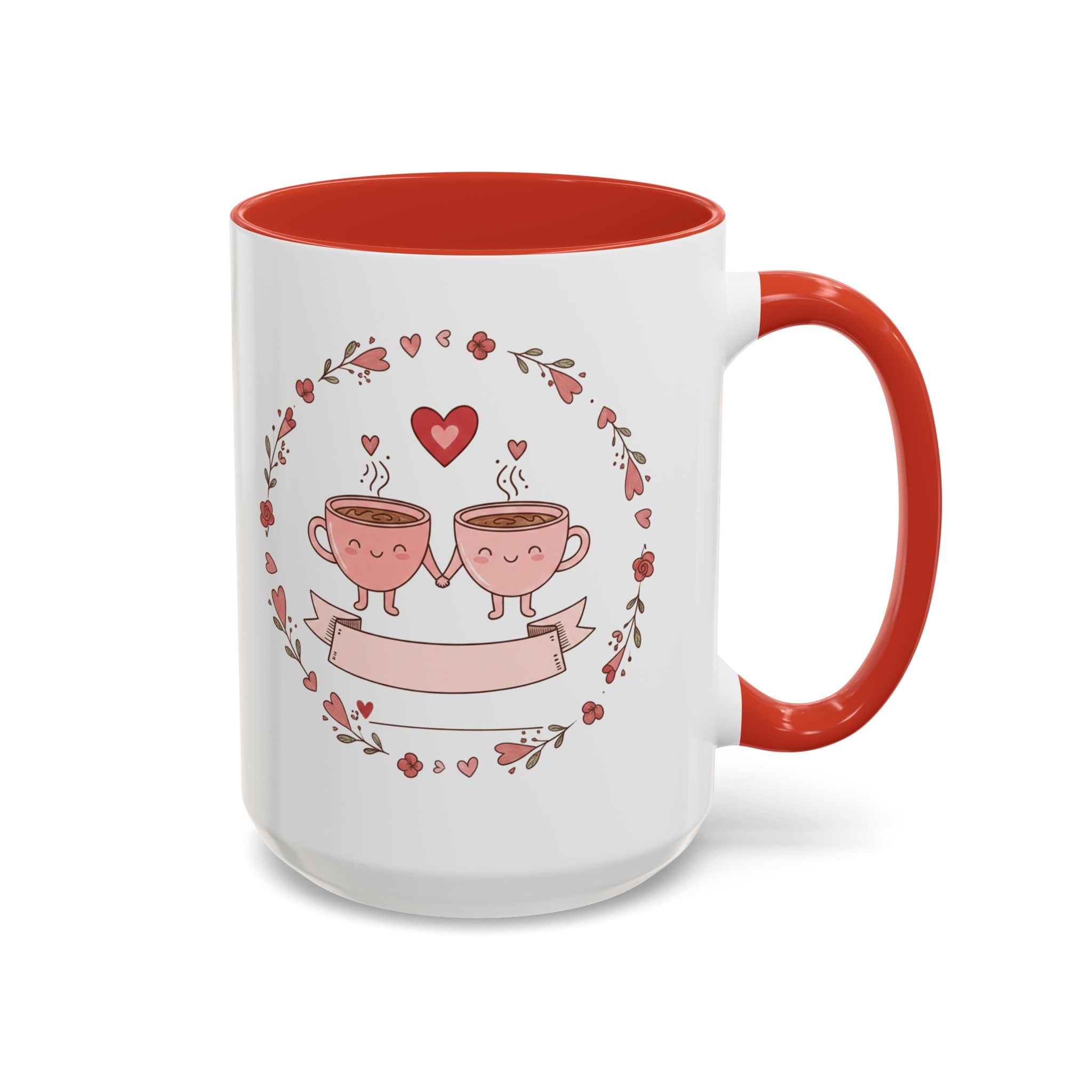Couples Heart Design Accent Coffee Mug | Valentine Anniversary Birthday