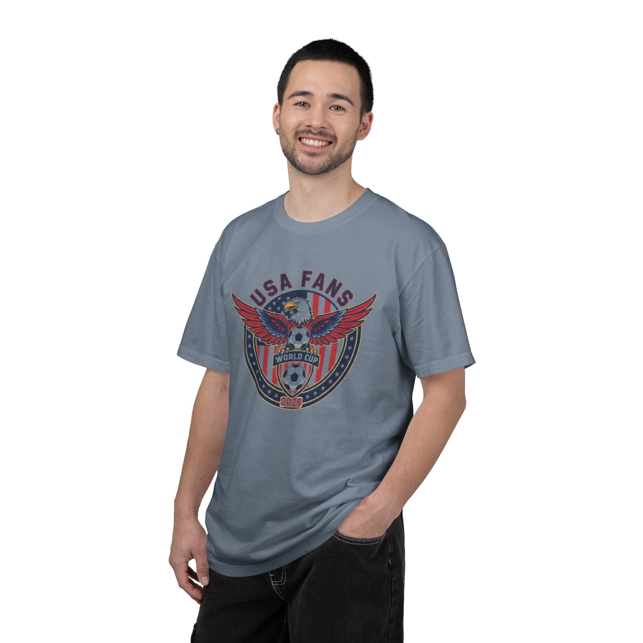 USA Fans World Cup Soccer T-Shirt — Patriotic Eagle Flag Design