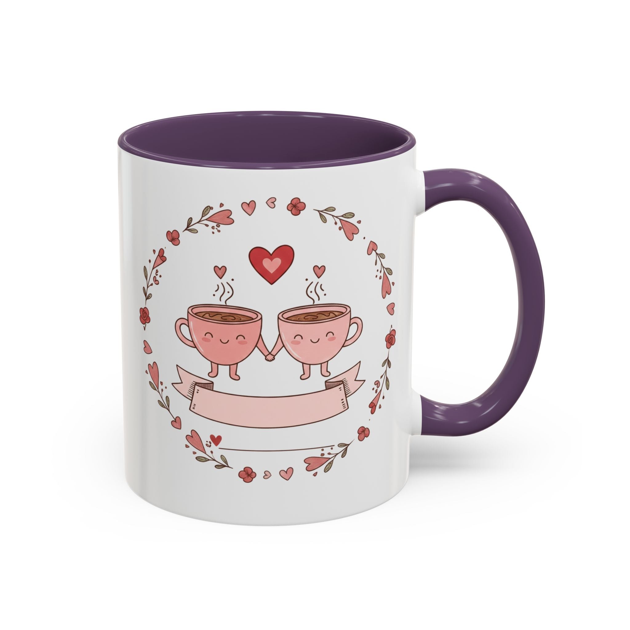 Couples Heart Design Accent Coffee Mug | Valentine Anniversary Birthday