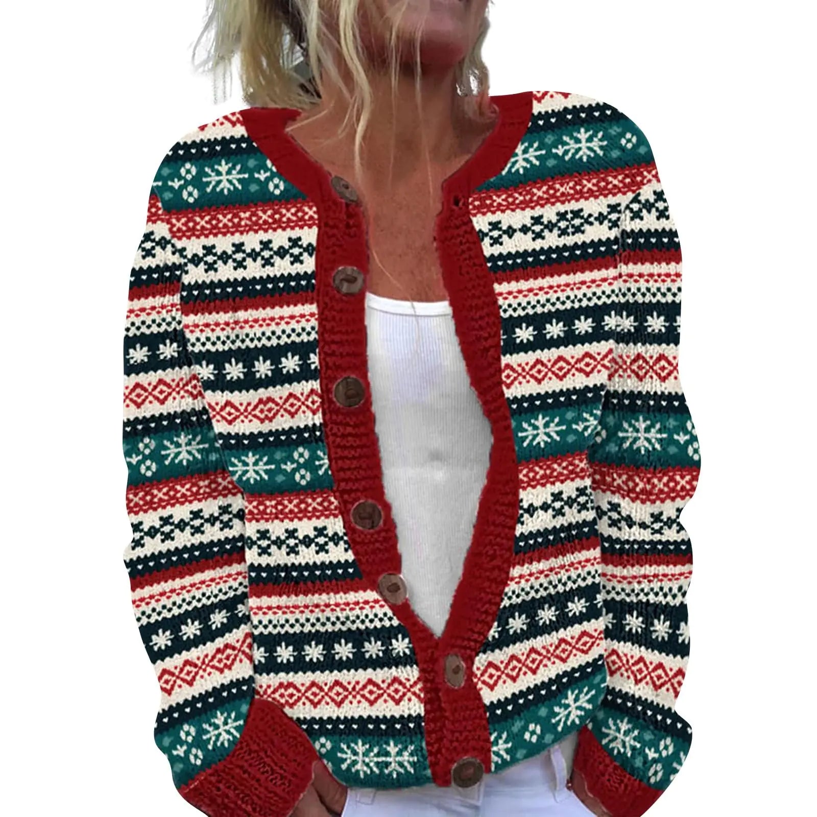 Black Of Deals 2024 Ugly Christmas Sweater Women Christmas Sweaters For Women Warm Open Front Cardigan Comfy Knit Sweater Winter Outfits Long Sleeves Sweater Jacket Red #3Medium
