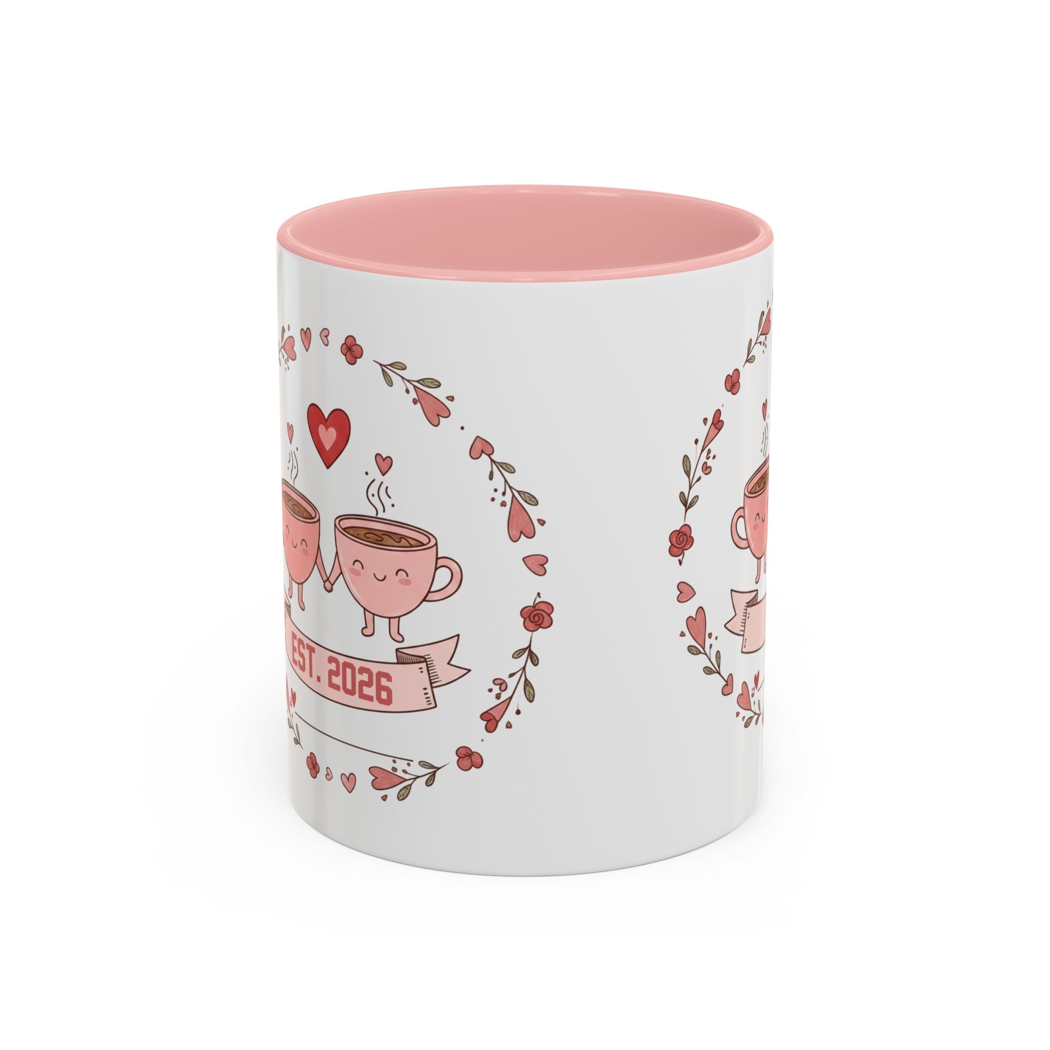 Couples Heart Design Accent Coffee Mug | Valentine Anniversary Birthday