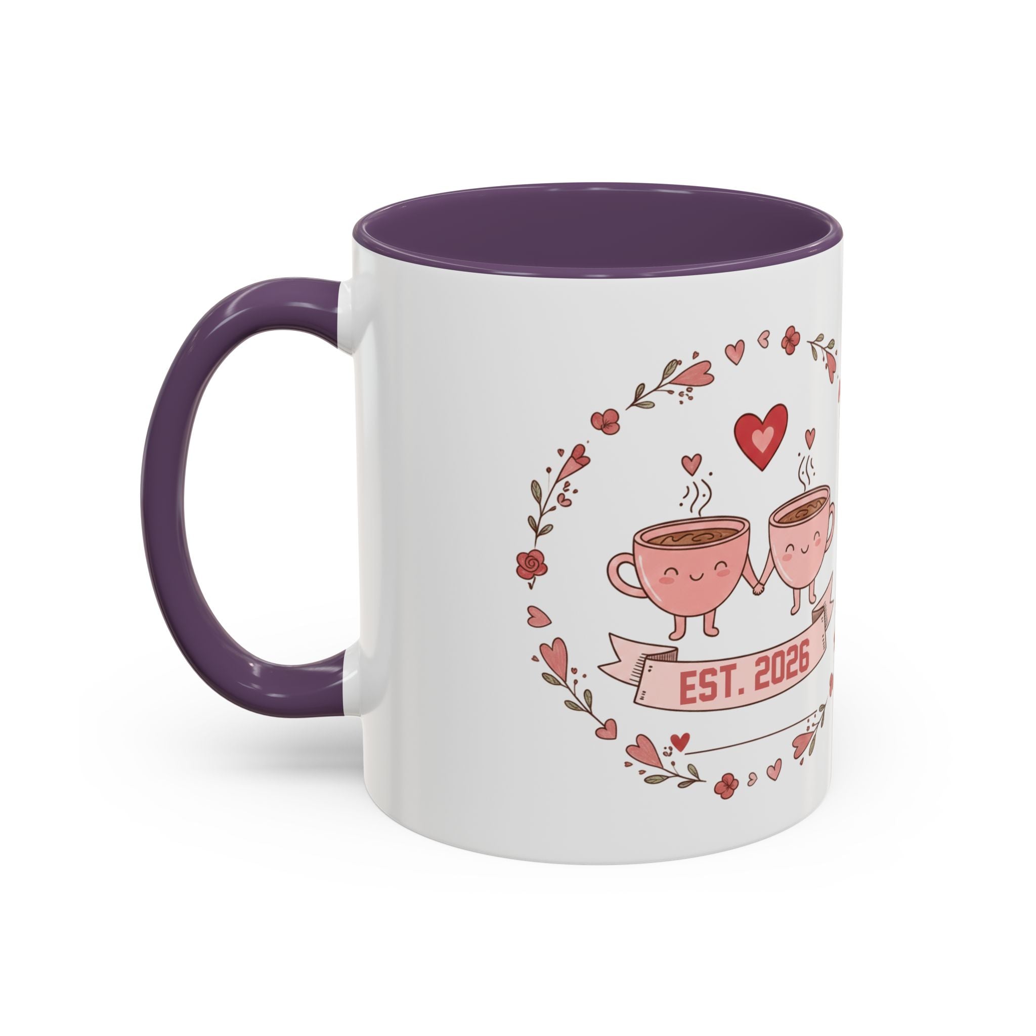 Couples Heart Design Accent Coffee Mug | Valentine Anniversary Birthday