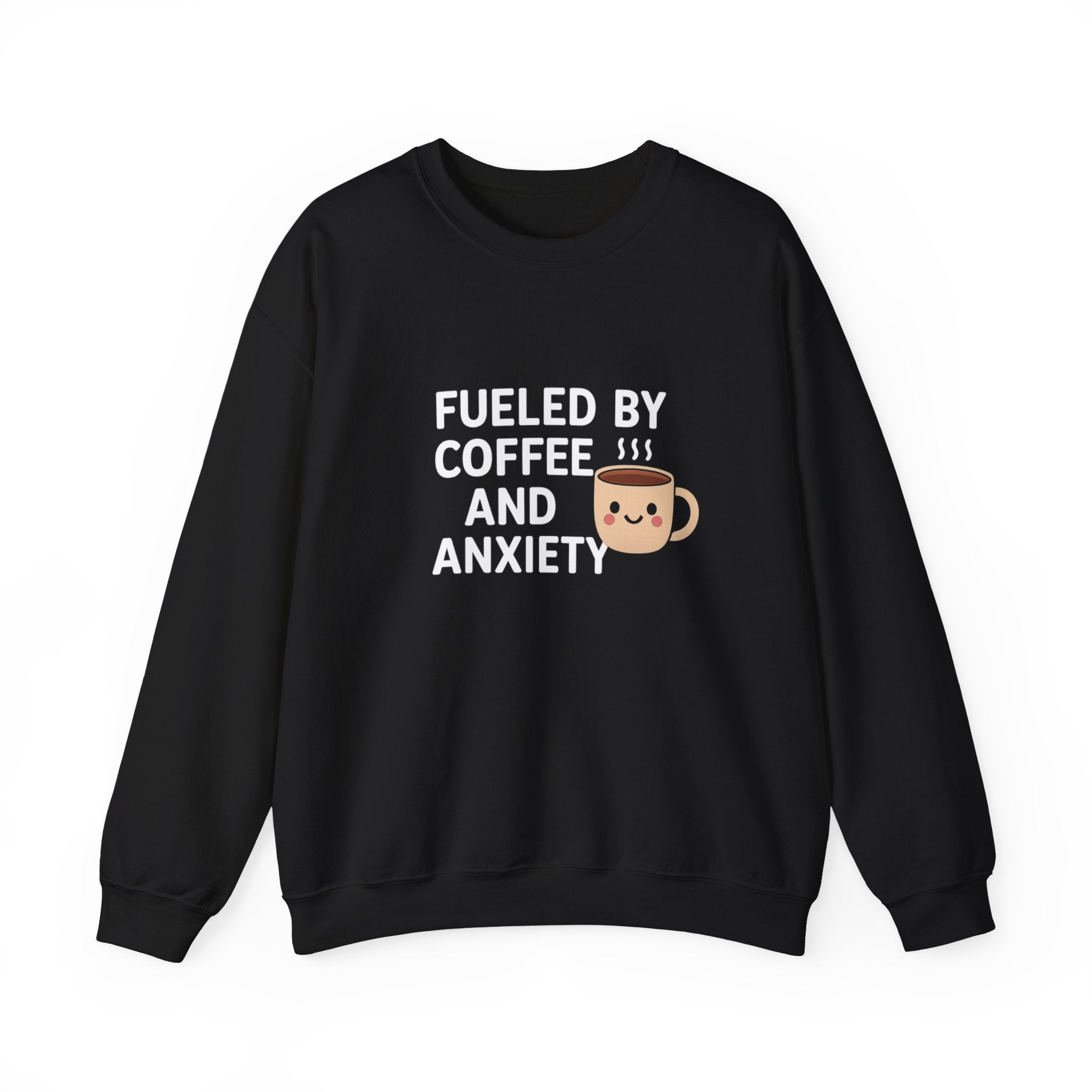 Fueled by Coffee and Anxiety Sweatshirt | Coffee Mug Graphic Crewneck